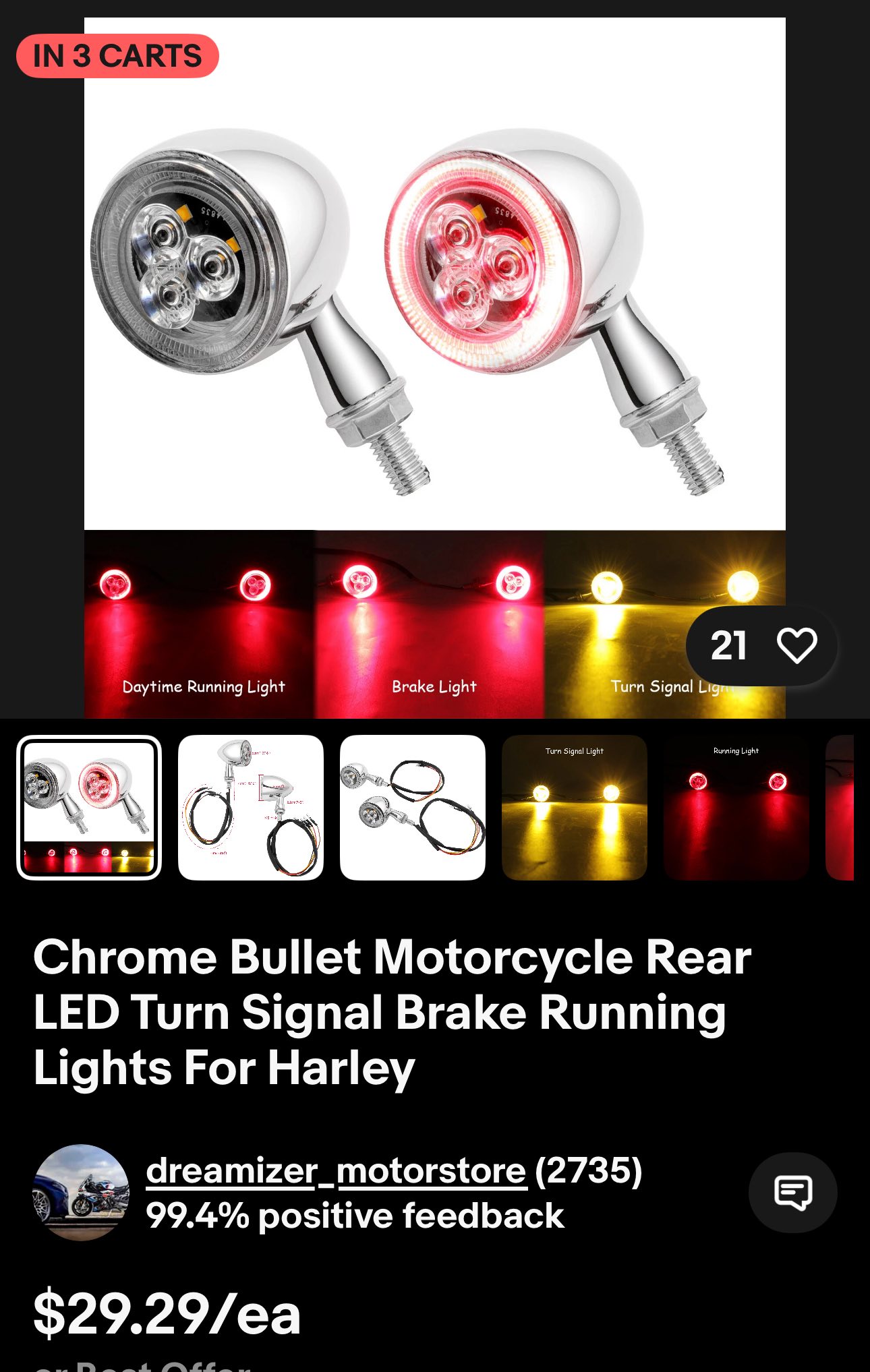2PCS Motorcycle LED Bullet Turn Signal Brake Running Lights – Chrome For Harley & Most 10mm 3 thumbnail image