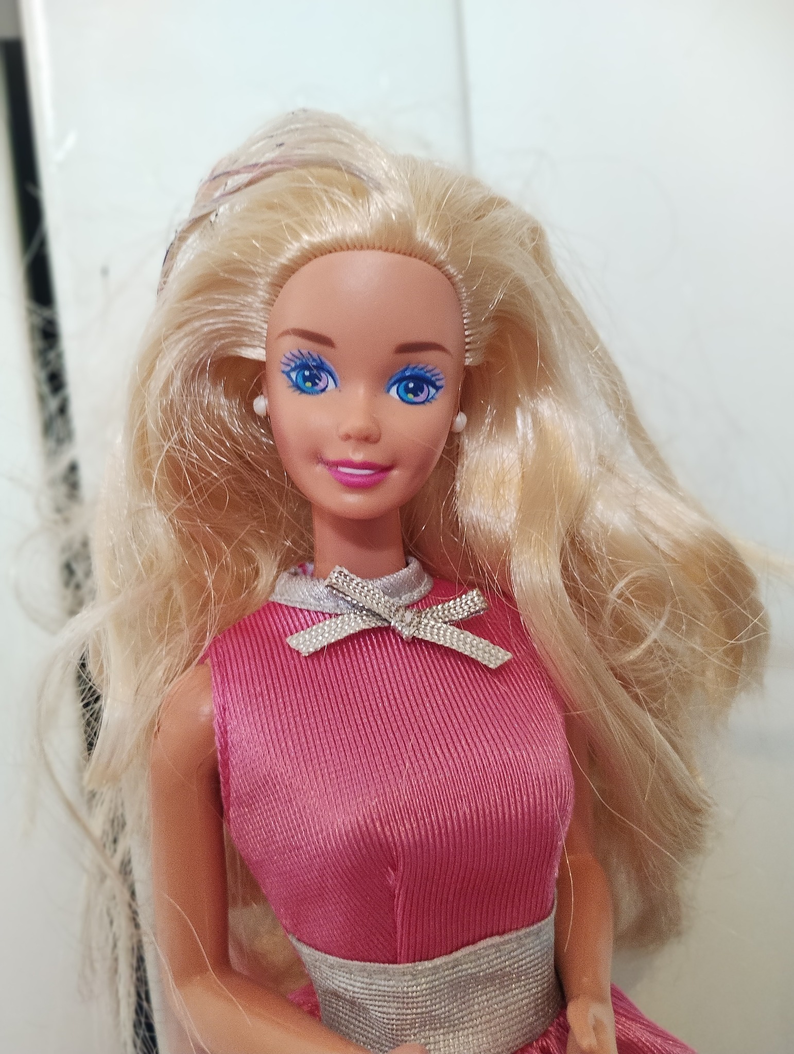 open lace back dress 1990s Barbie Pink and Silver Ball Gown  Twiggy's Doll Hospital