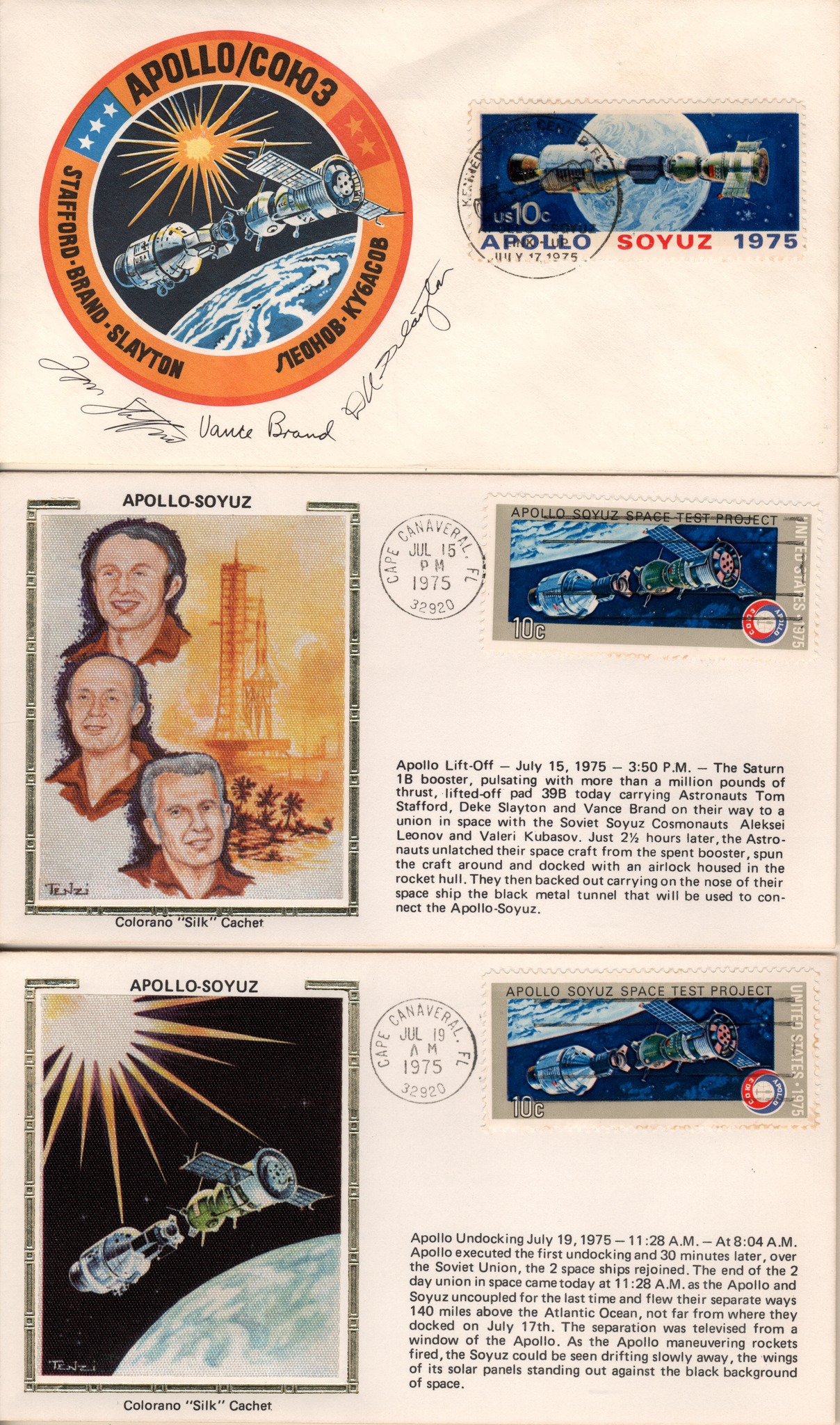 Apollo Soyuz Space Mission first day cover and patches