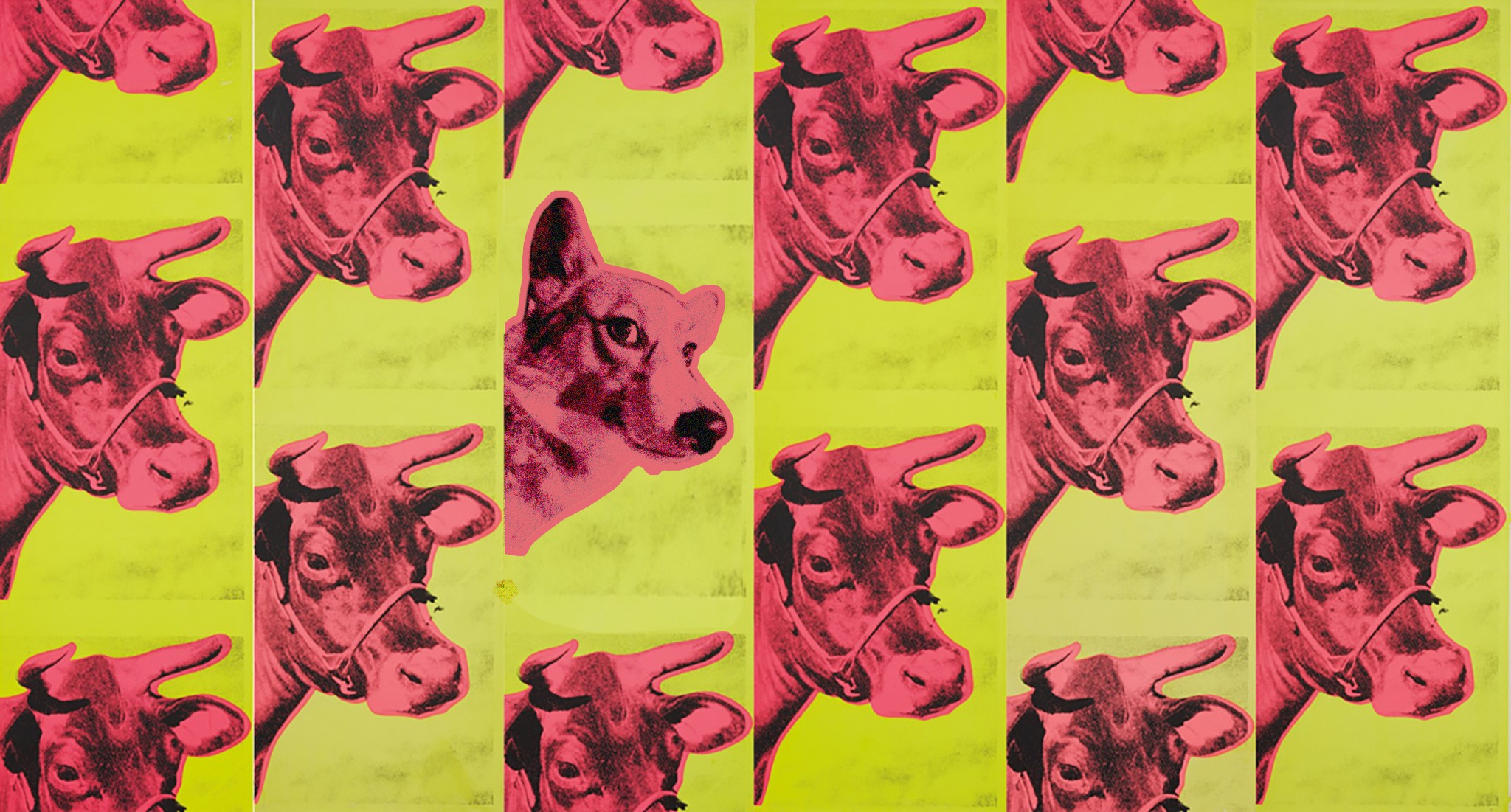 Andy Warhol with Cow Wallpaper at Leo Castelli Gallery