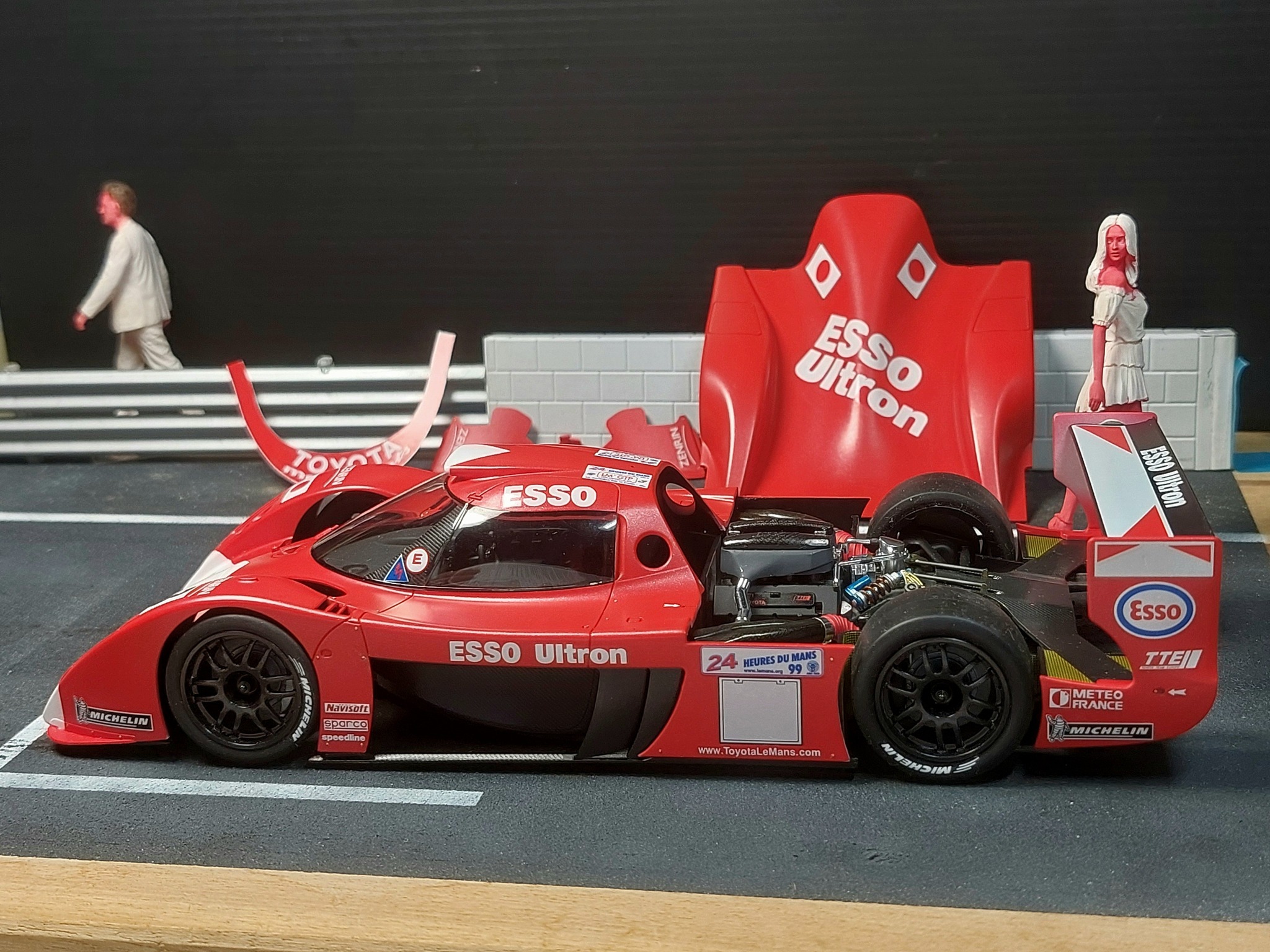 Tamiya Toyota GT-ONE model car in matt bright red