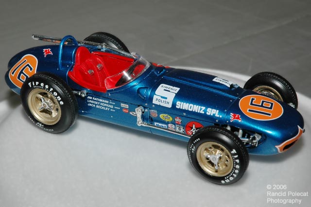 1:18 scale model of Parnelli Jones' 1962 Indy 500 Watson roadster