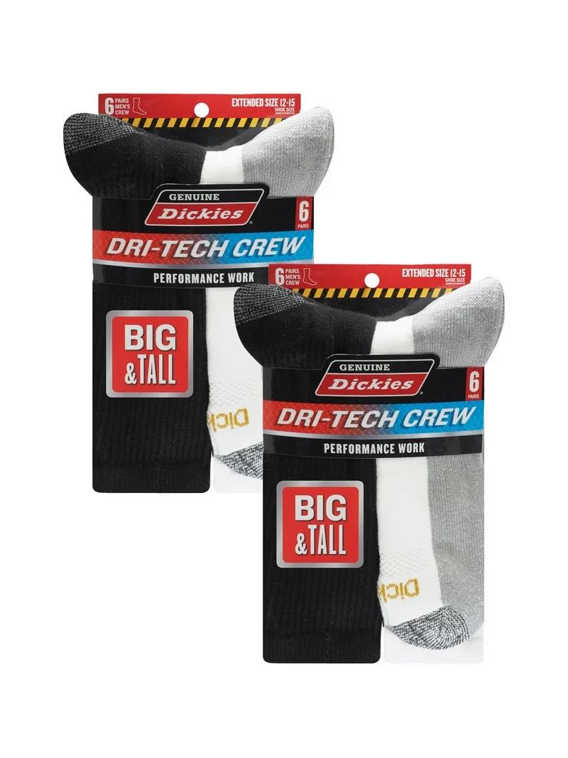 Dickies Men's Dri-tech Moisture Control Crew Socks – 6-Pack, Big Sizes 12-15, White