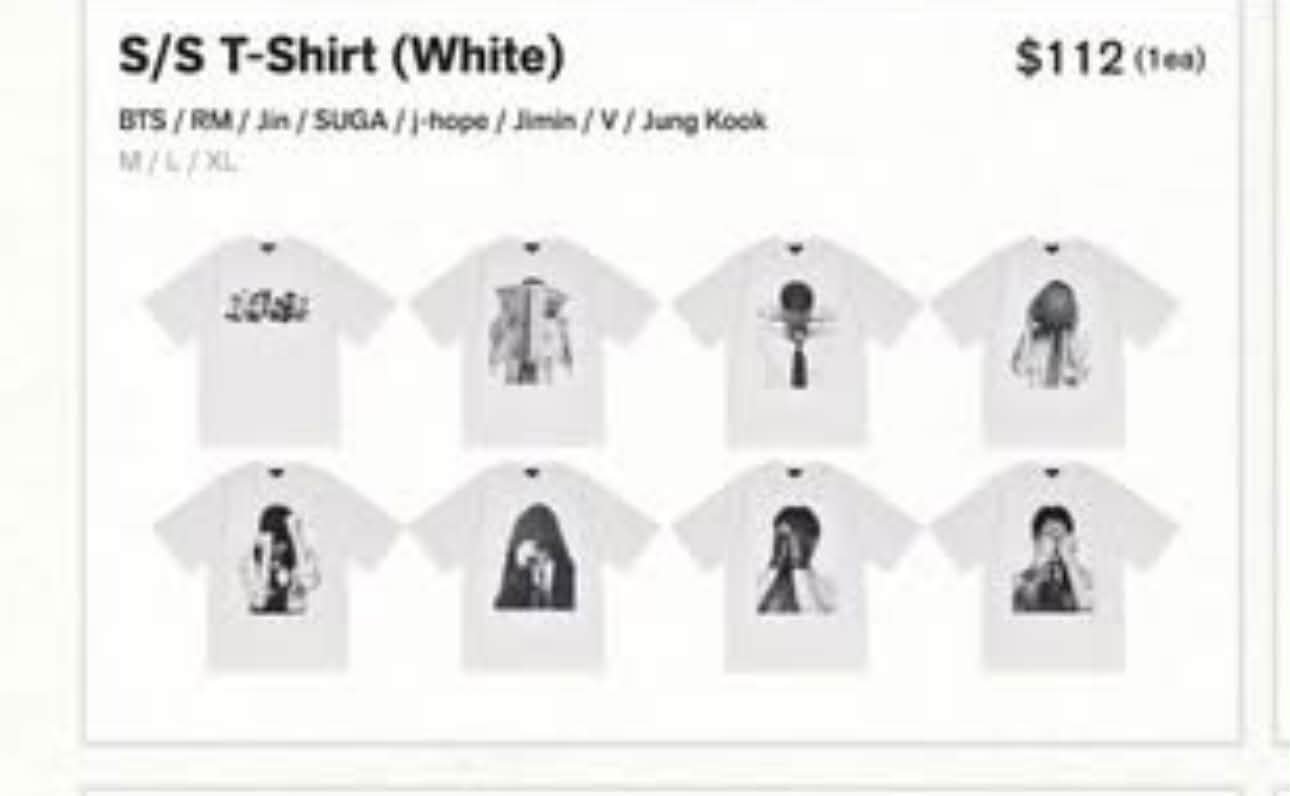 BTS tour shirts for sale: Jin (L) and Suga (M) - $105 each or $200