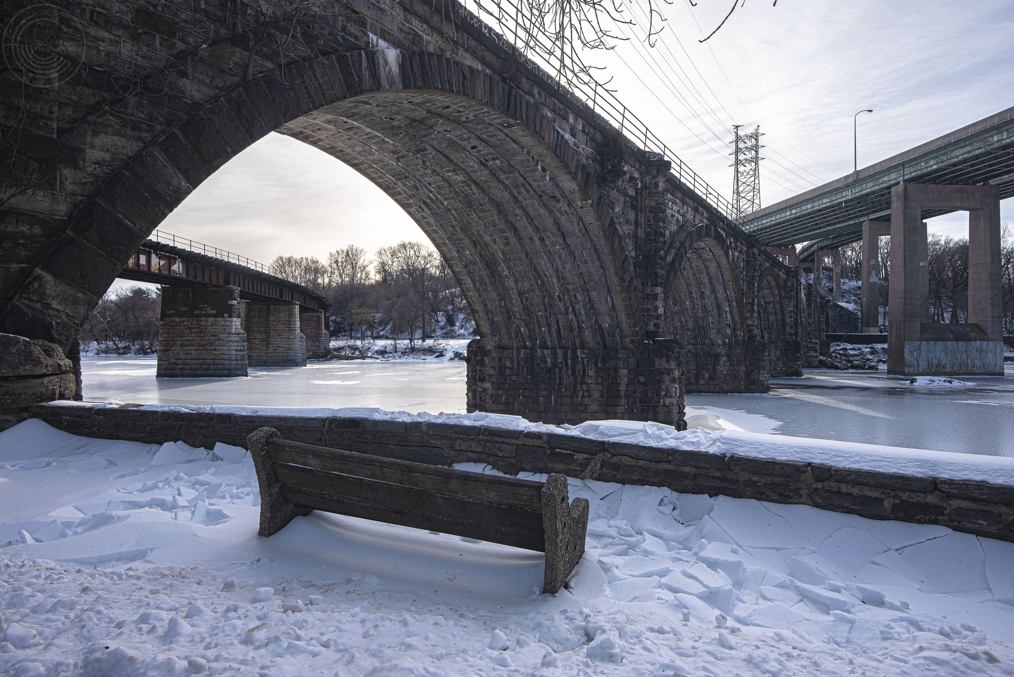 Michael - Schuylkill River is covered in ice; the viewing bench along ...