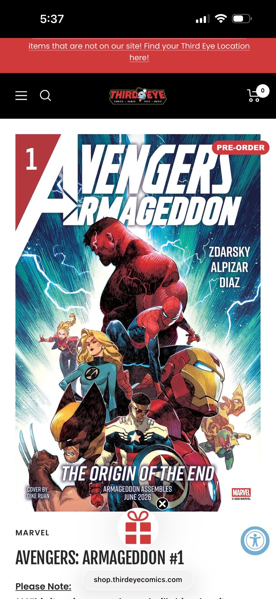 Avengers: Armageddon #1 comic with Warstorm Surge MTG promo card