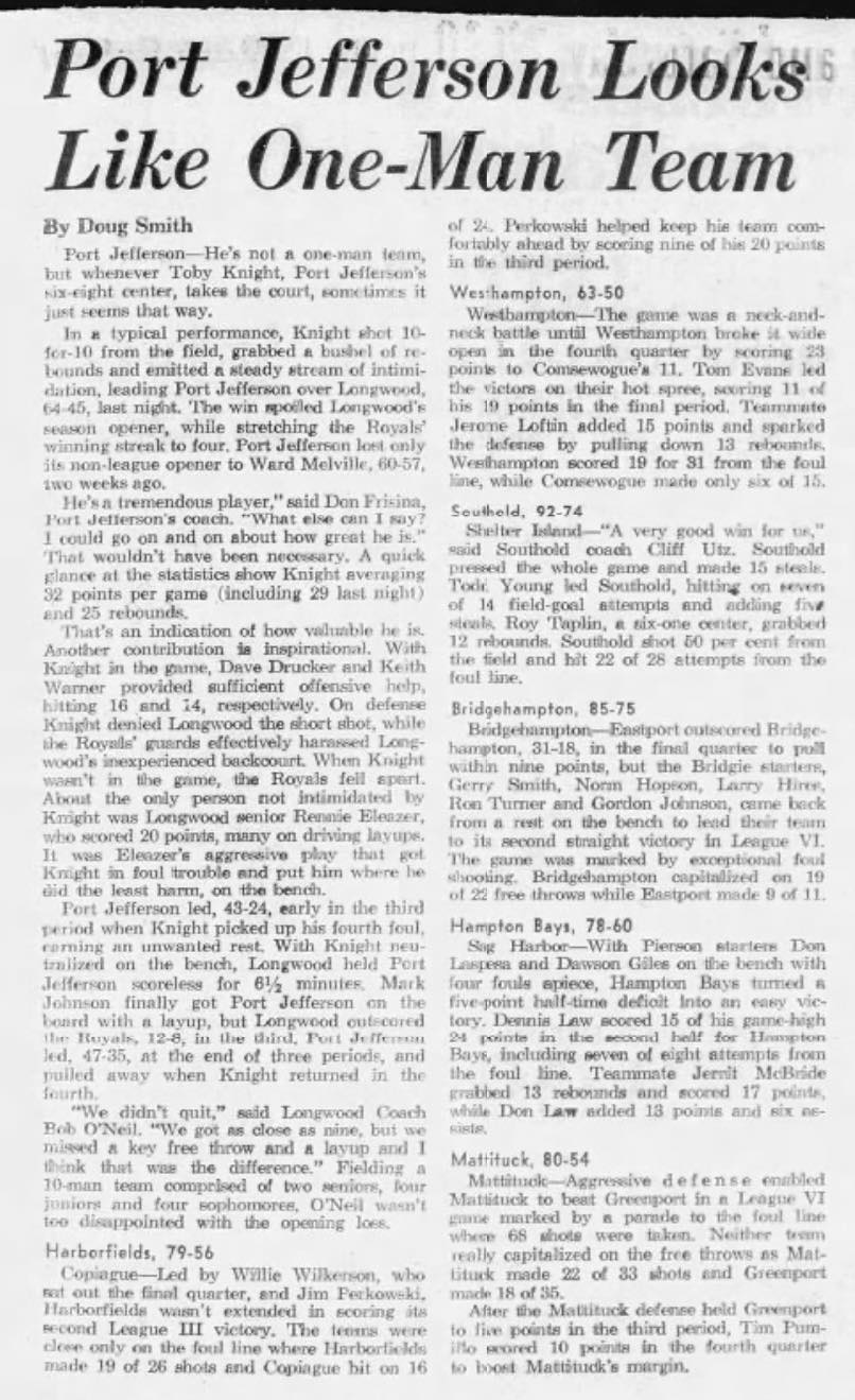 Long Island Basketball History | December 1972. Bridgehampton wins ...