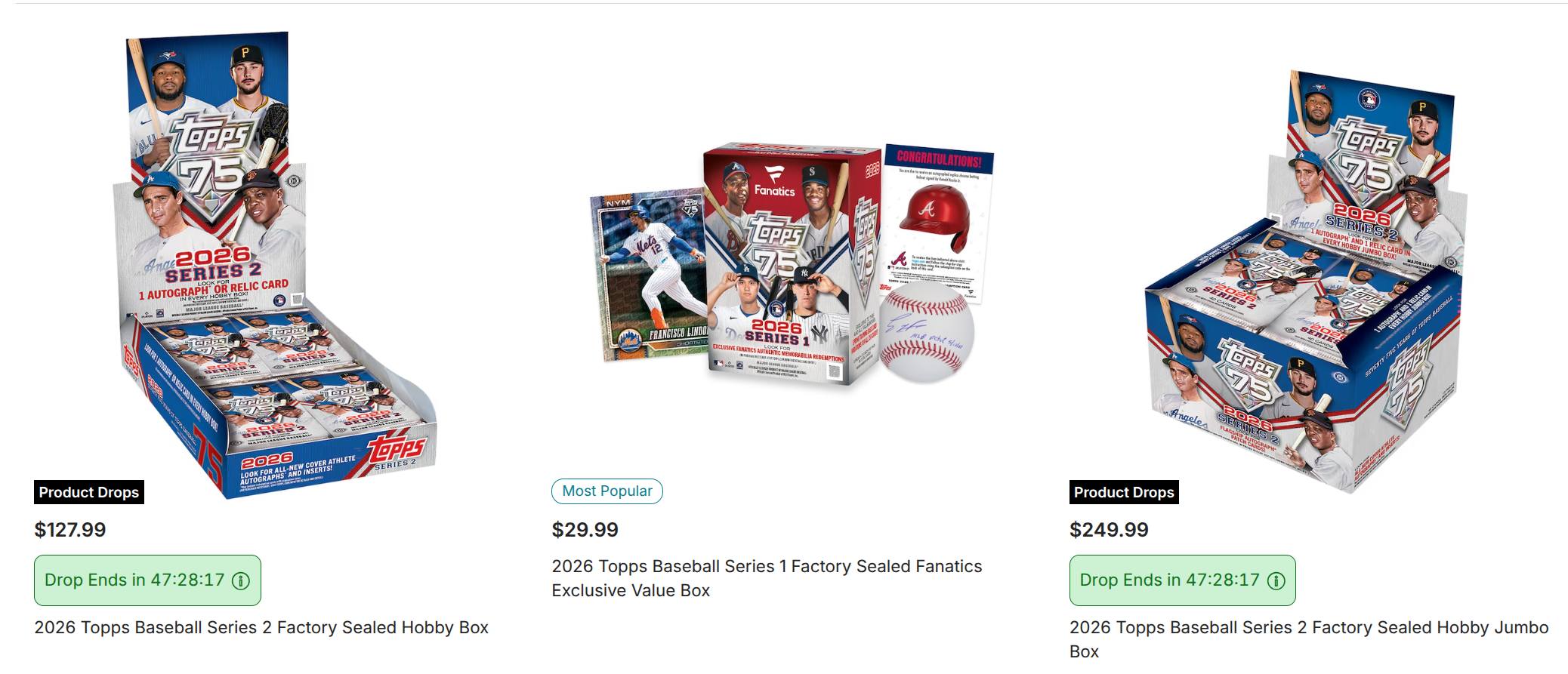 2026 Topps Baseball Series 2 hobby boxes on Fanatics drop