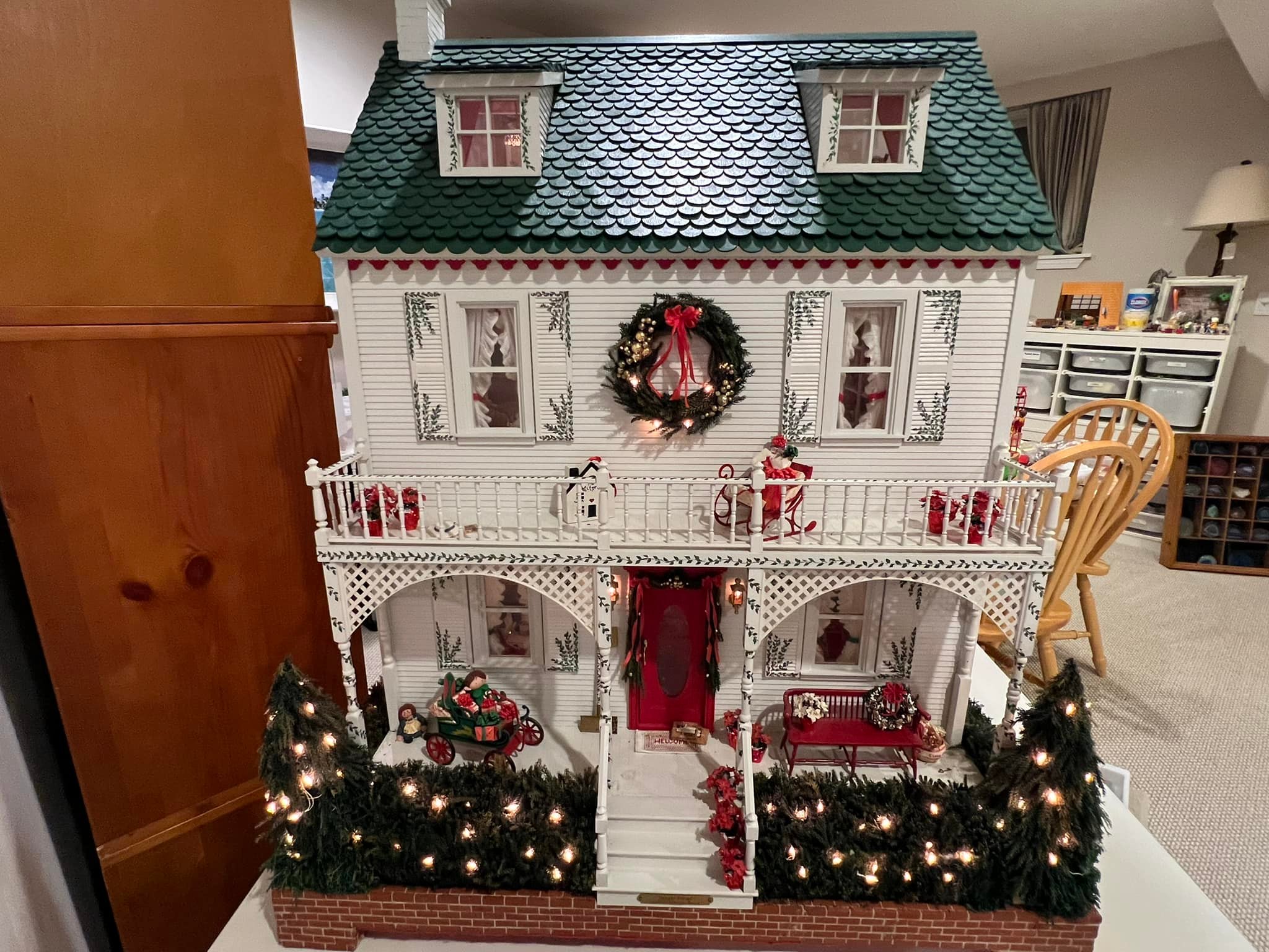 Raggedy Ann and Andy's Christmas house in a miniatures setting