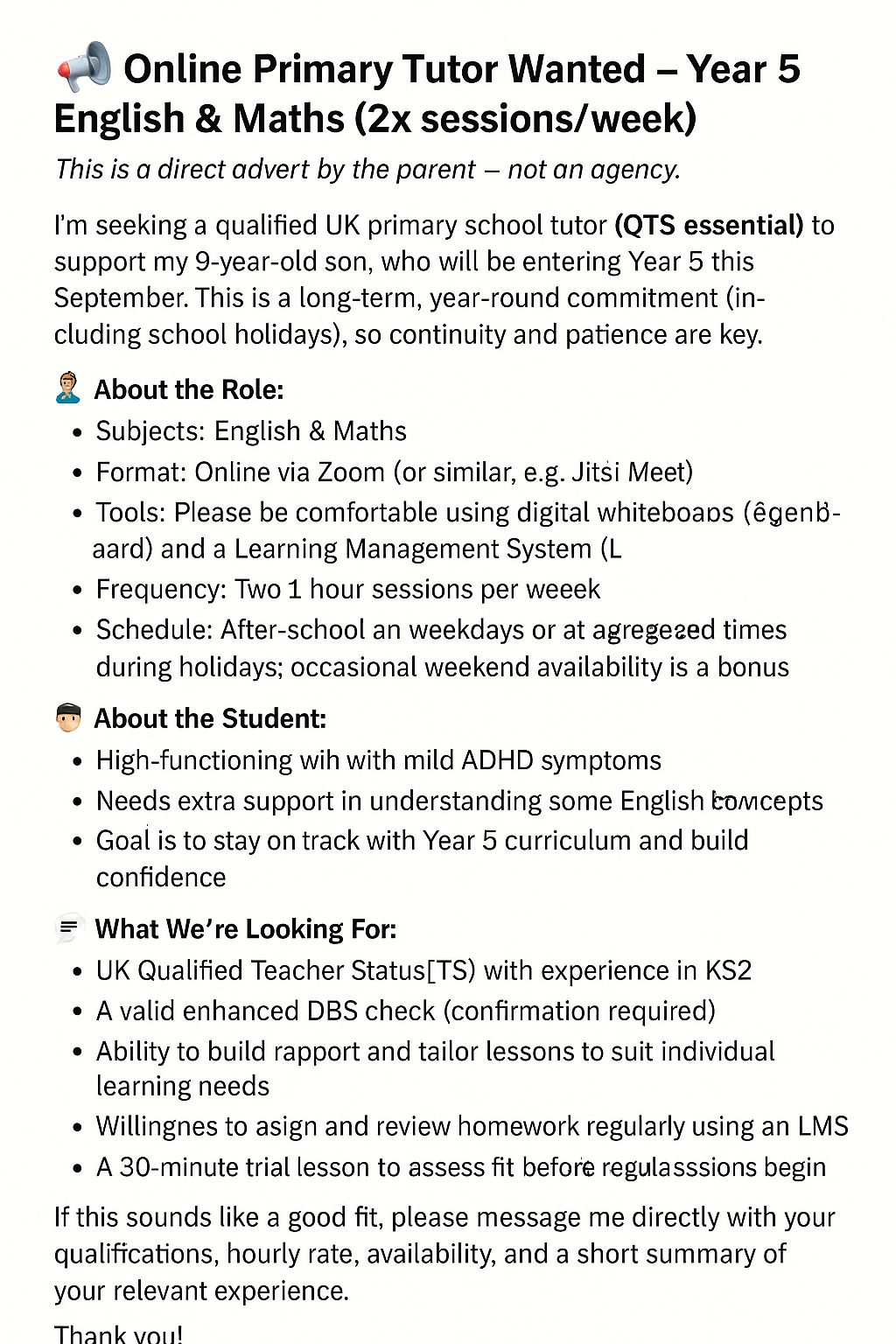 Private Tutors in UK | **📢 Online Primary Tutor Wanted – Year 5 English ...