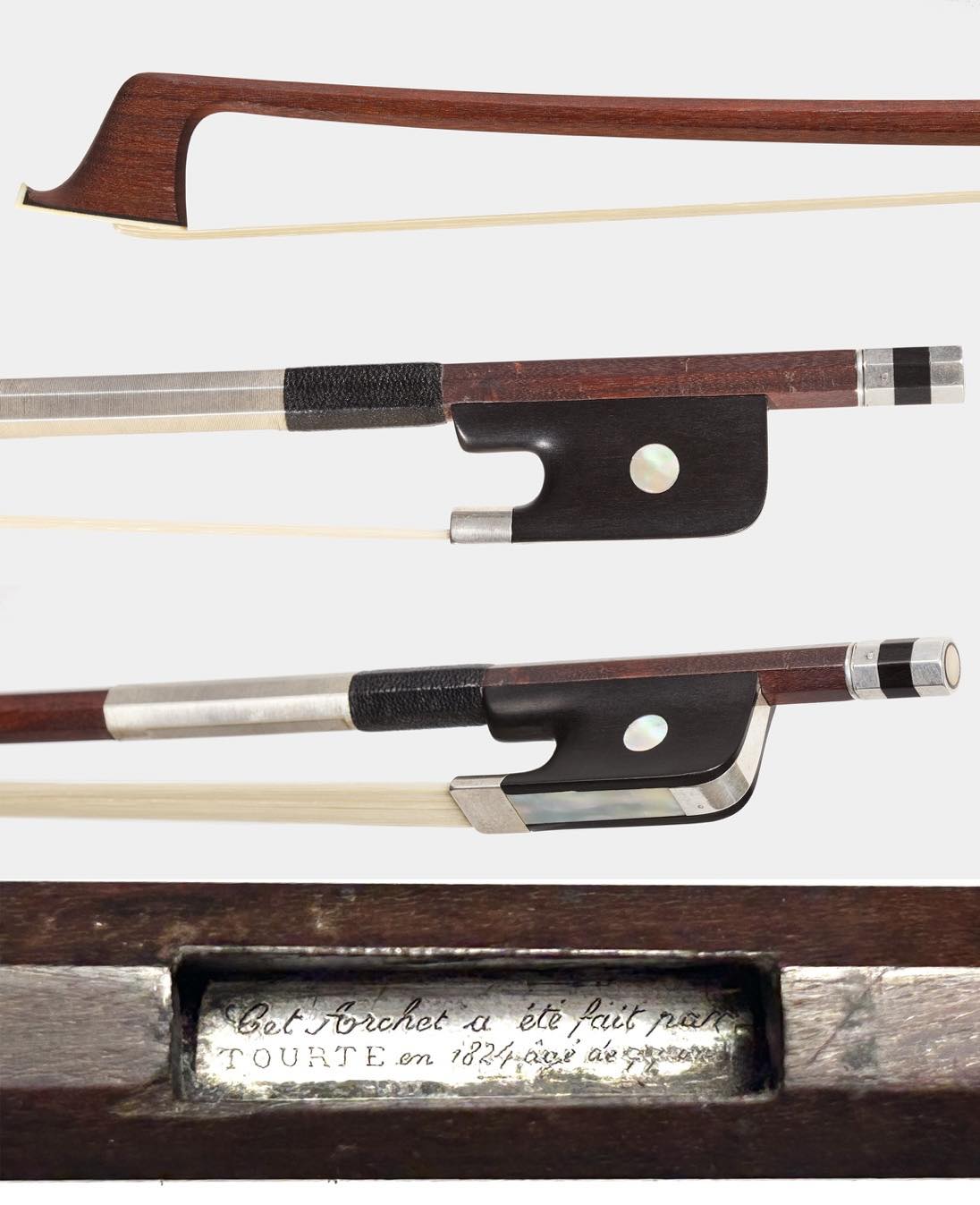What is the origin of a Tourte stamped violin bow?