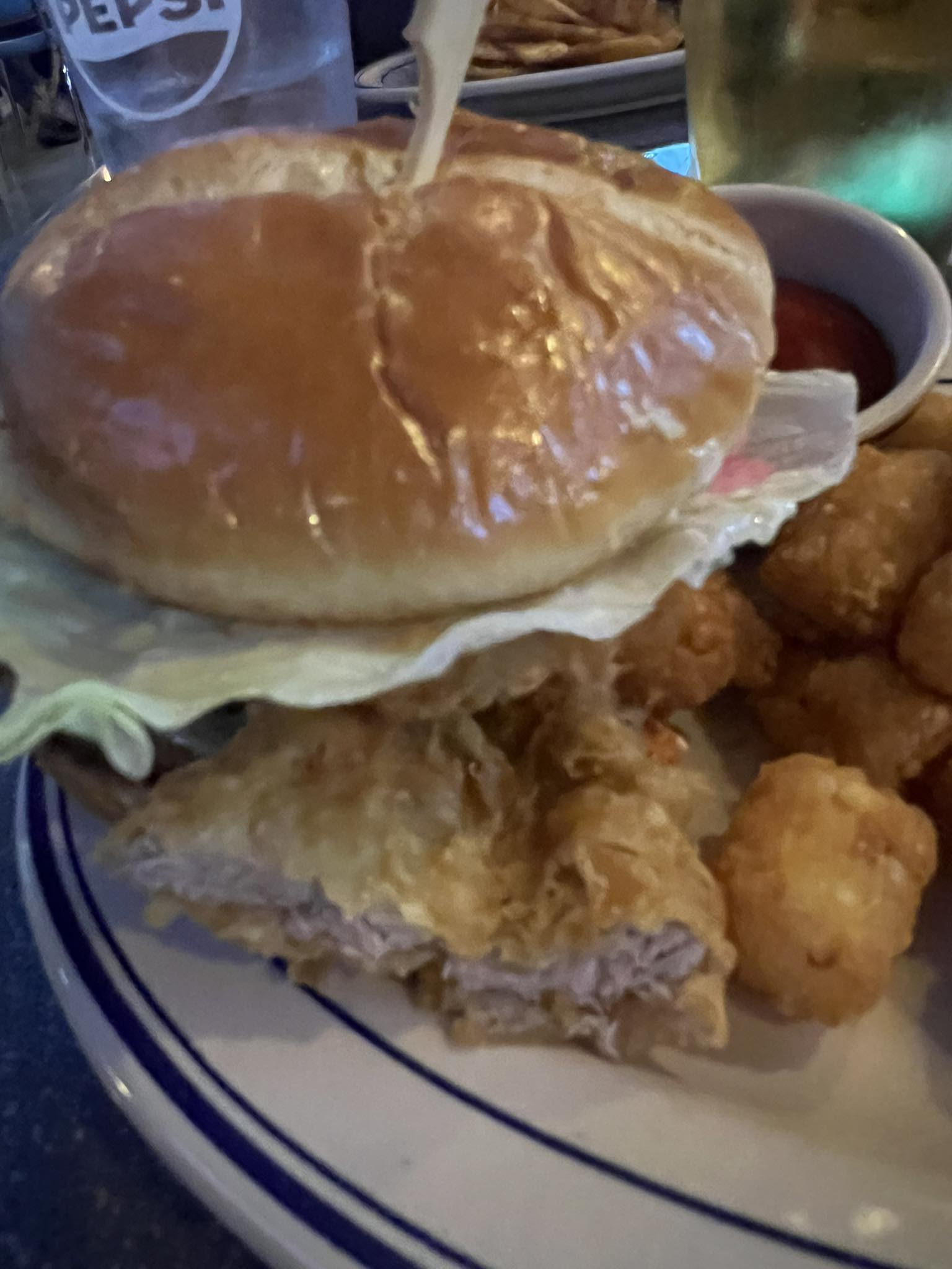 Pork tenderloin sandwich at Hank's Garage Bar