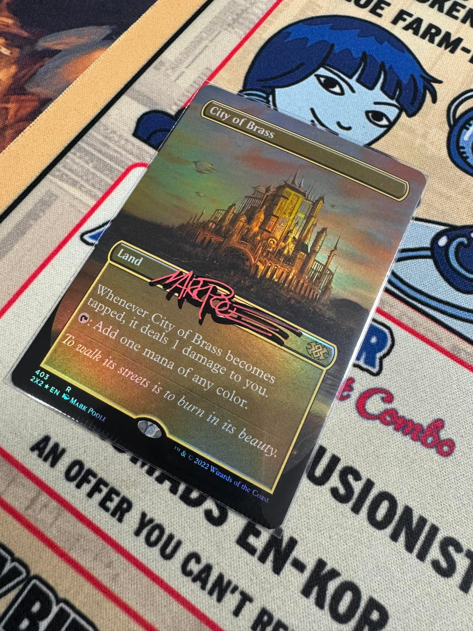 Crimped City of Brass card signed by Mark Poole for auction