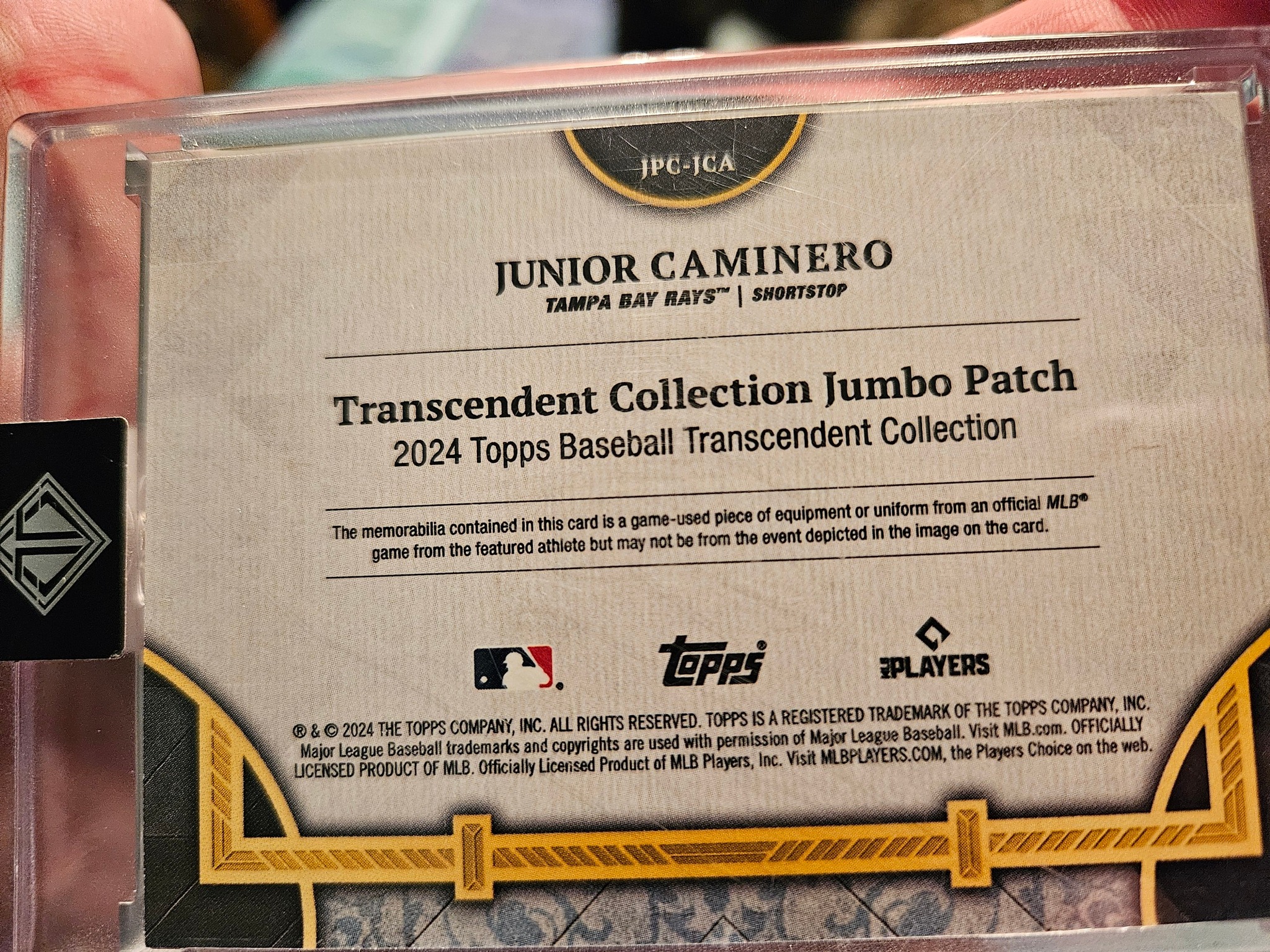 Junior Caminero rookie jumbo patch from Topps Transcendent