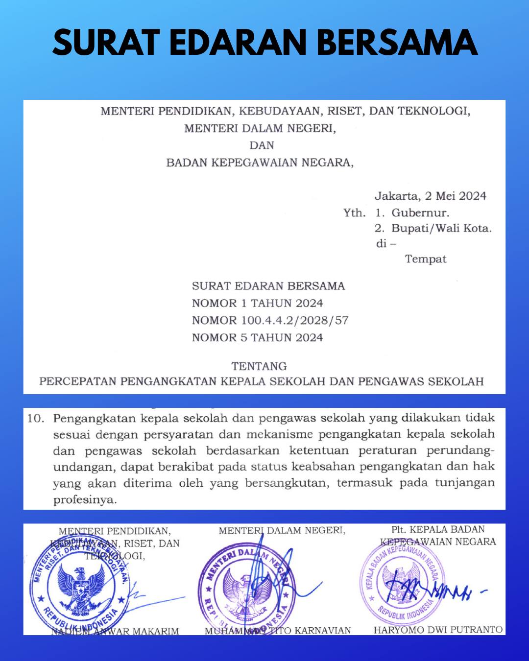 Fatur - Surat Edaran Bersama SEB ini berisi percepatan pengangkatan ...