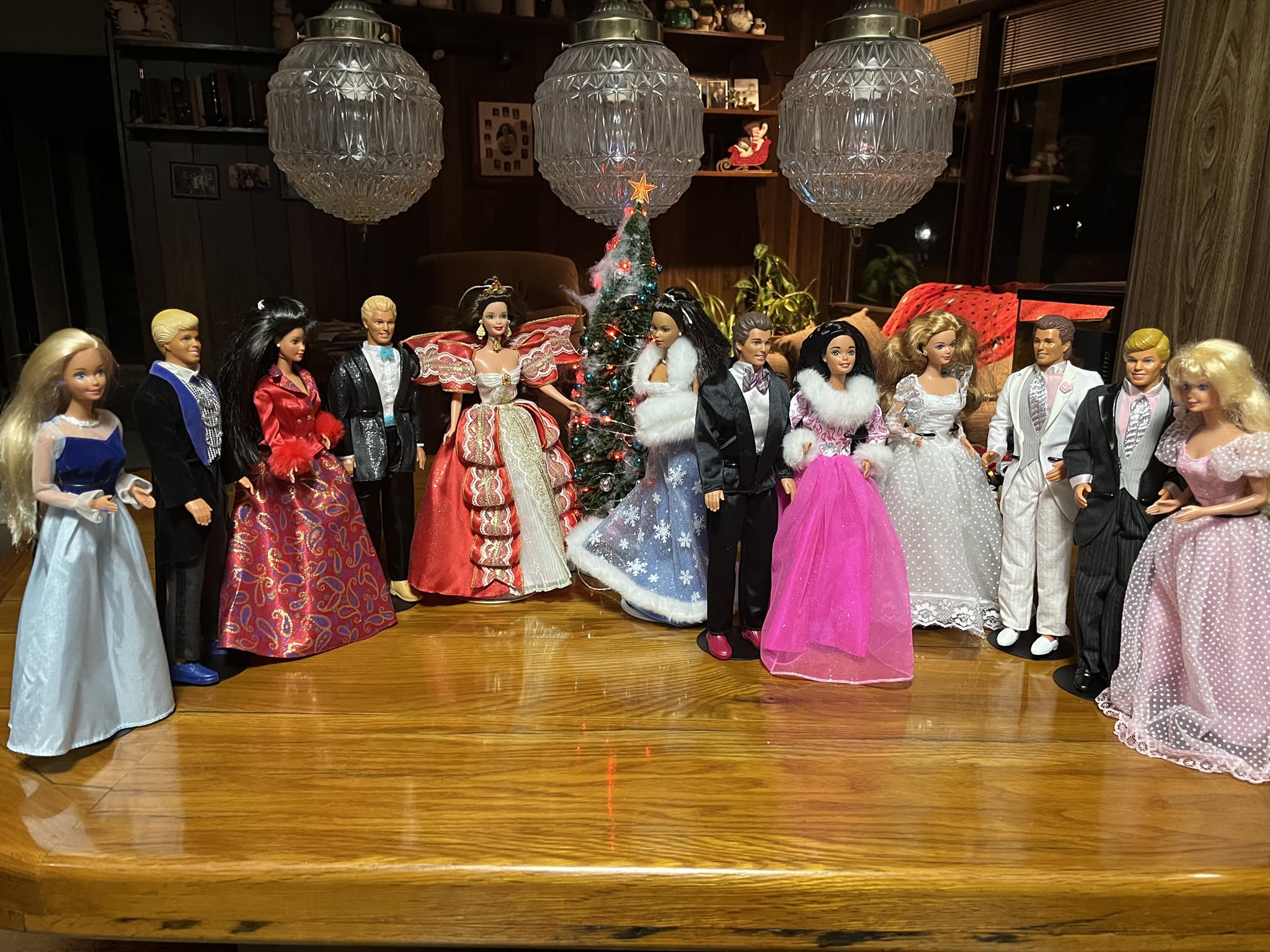 Vintage 1990s Barbies in holiday party outfits