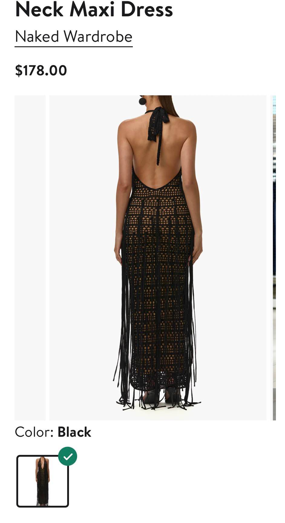 naked wardrobe crochet halter fringe dress Turn heads in this striking maxi featuring an intricate openwork design and floor-length fringe. A daring plunge neck is paired with a silhouette and an open back for a ED-007