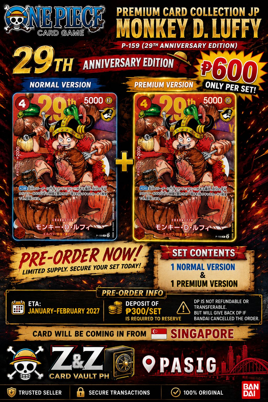 One Piece 29th anniversary promo card announced with premium