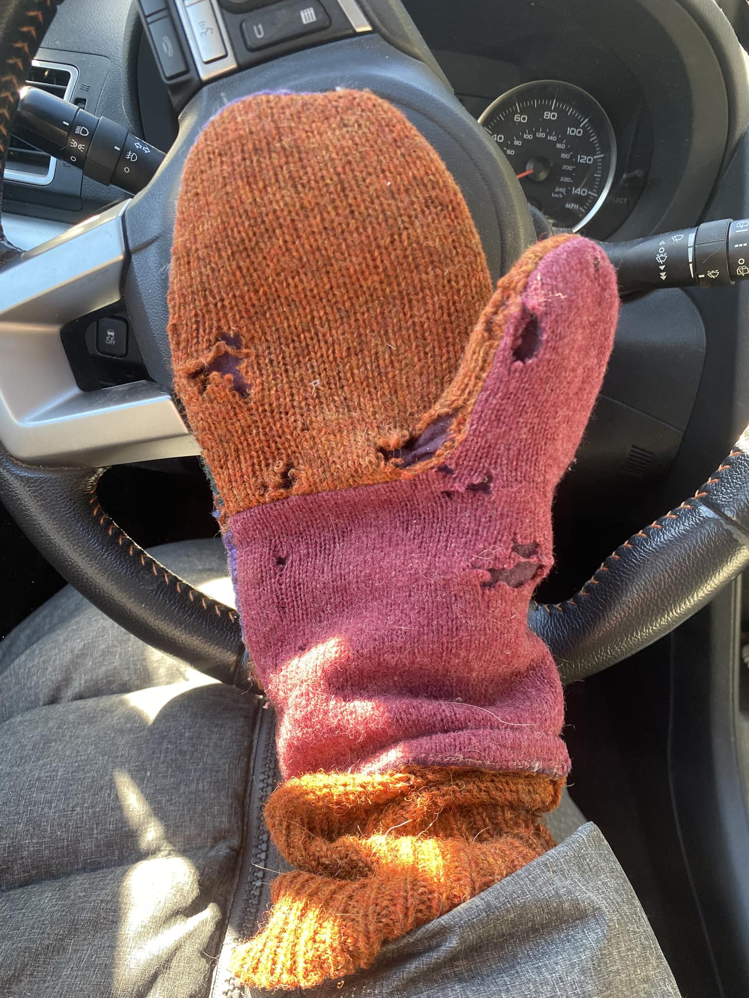 How to repair moth damage on upcycled sweater mittens?