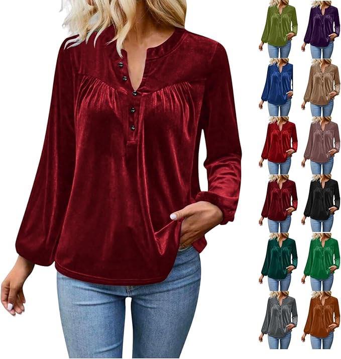 Yihaojia Boho Floral Tunic Top - Long Sleeve V-Neck Blouse For Women, Plus Size