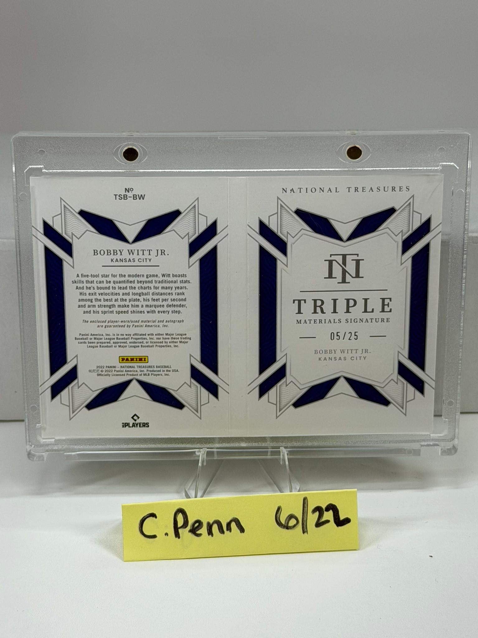 Bobby Witt Jr 2022 National Treasures triple patch auto