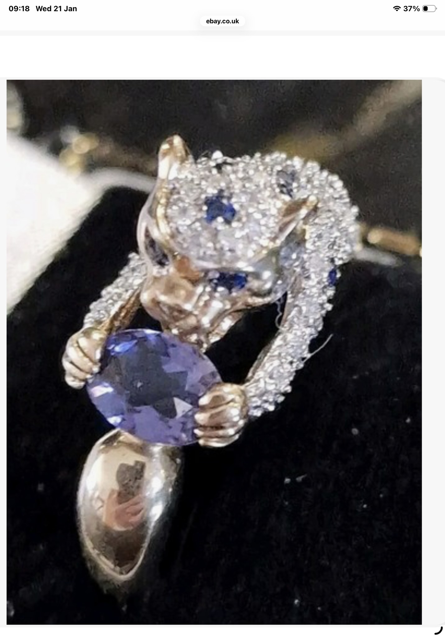 Vintage 9 carat gold panther ring with tanzanite, sapphire and 
