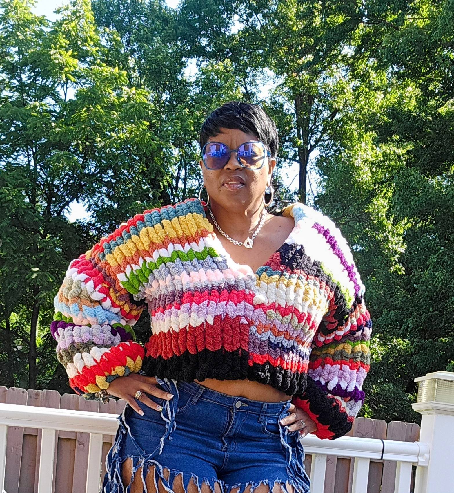 Upcycled handmade crochet pull-over sweater