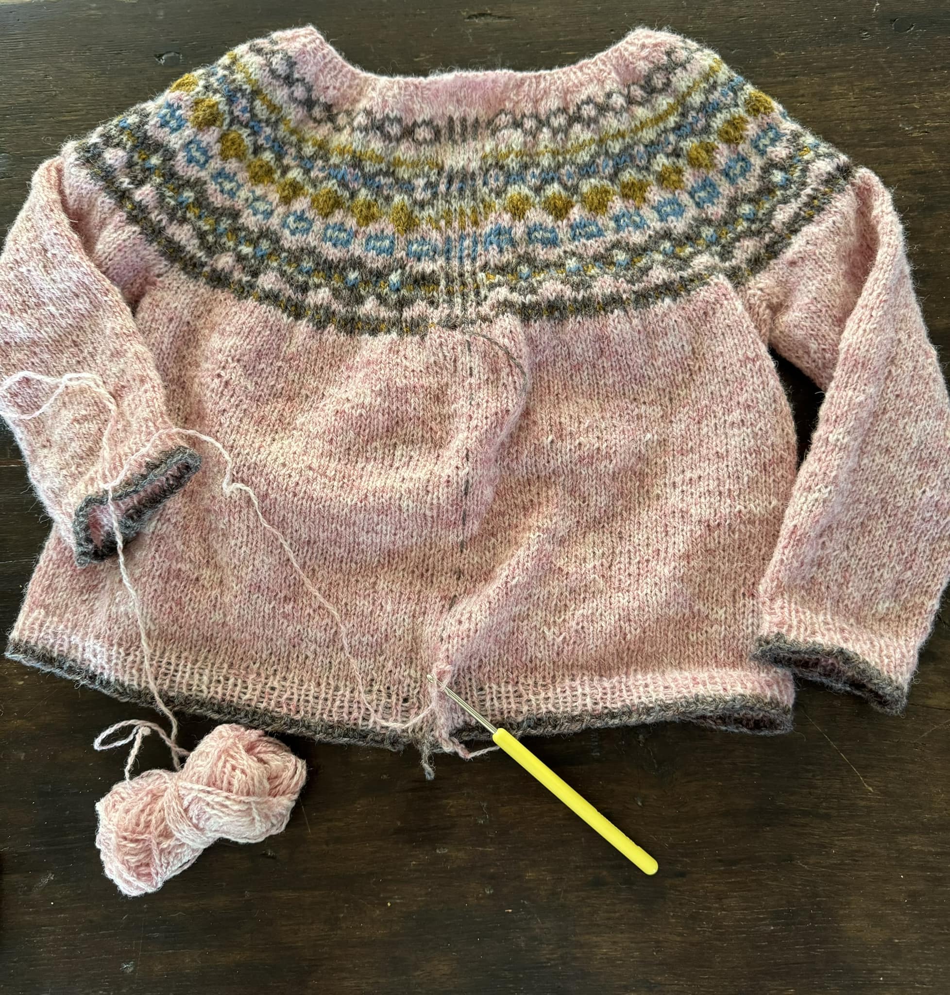 First steek in Porty cardigan for kids with Spindrift wool