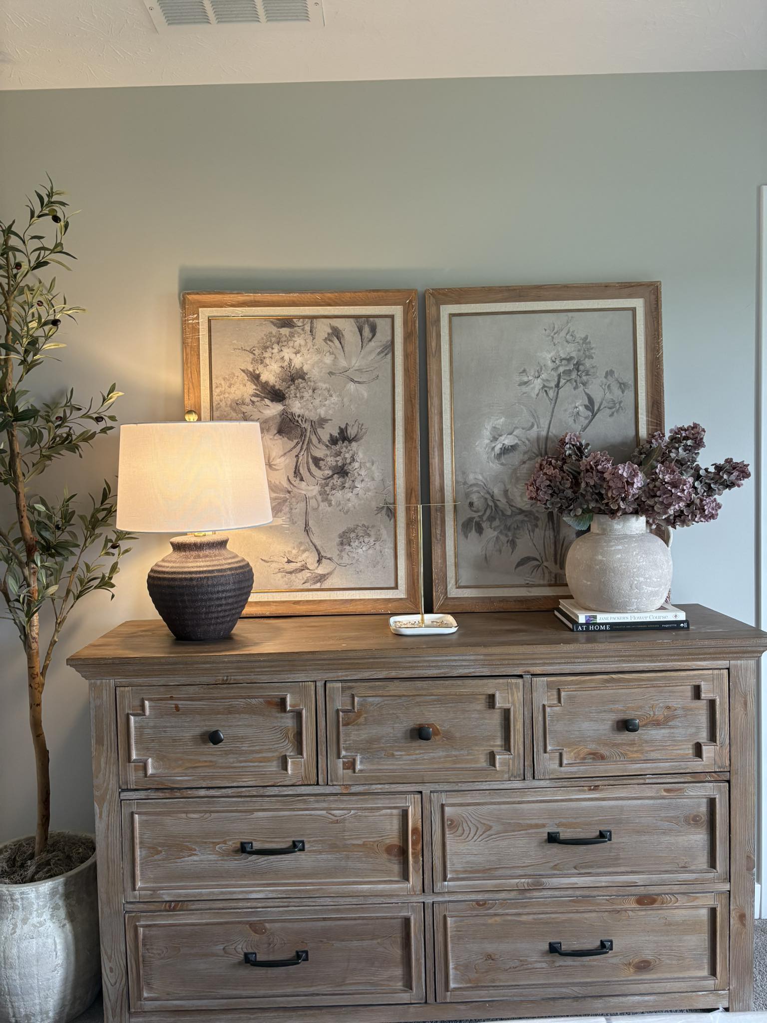 dresser decor Mackenna close drawers ensure a serene What artwork to put above