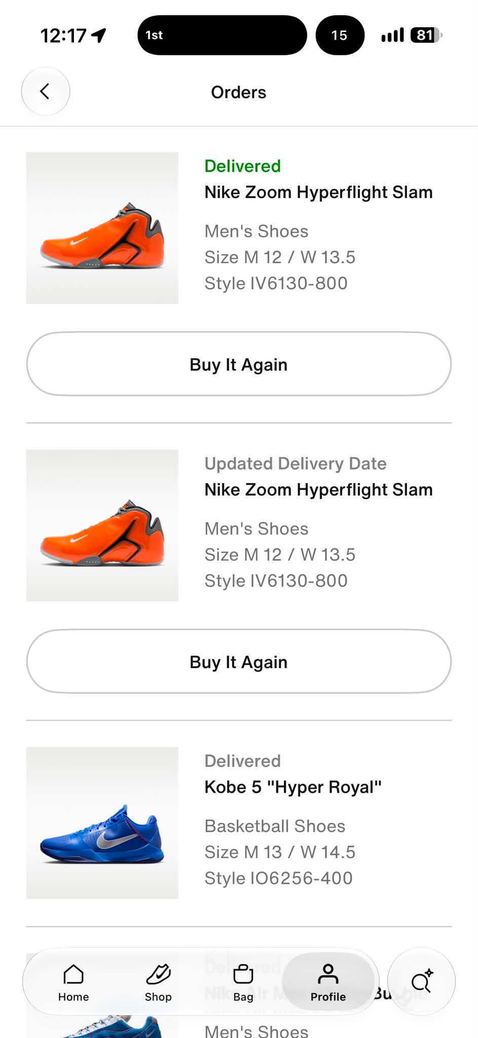 Nike Zoom Hyperflight Slam Collab sneakers delivered after order issue