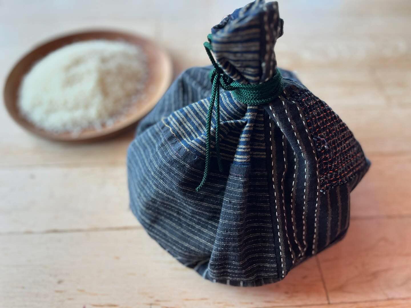 Handmade Japanese knot bag with boro finish