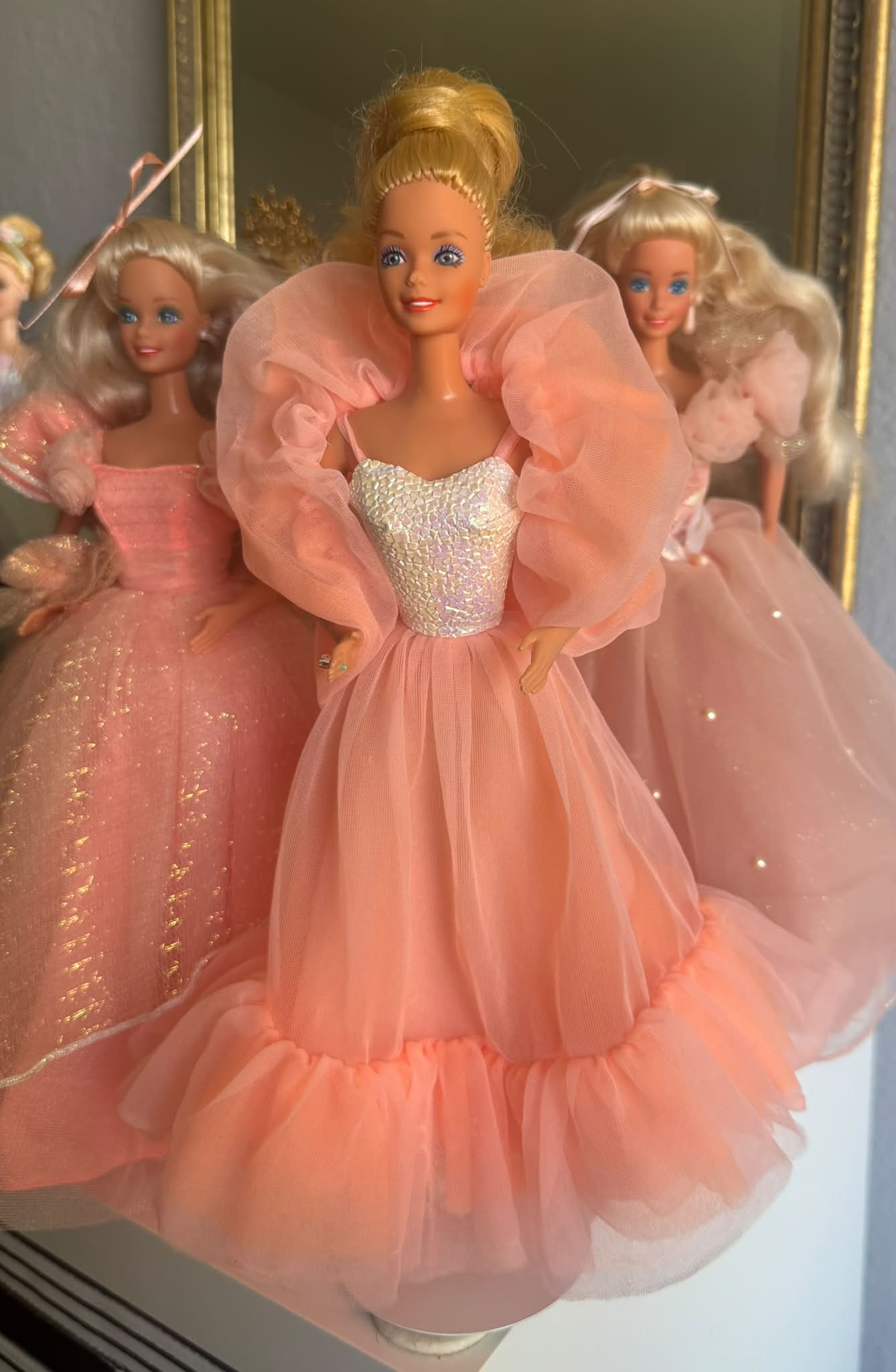 holiday barbie peach dress Released in 1985, Peaches 'n Cream remains one of the most famous dolls in the whole collection. Named after the color of her gown, Mattel used to run TV spots for LINDSEY BROWN  DESIGNER RESORTWEAR