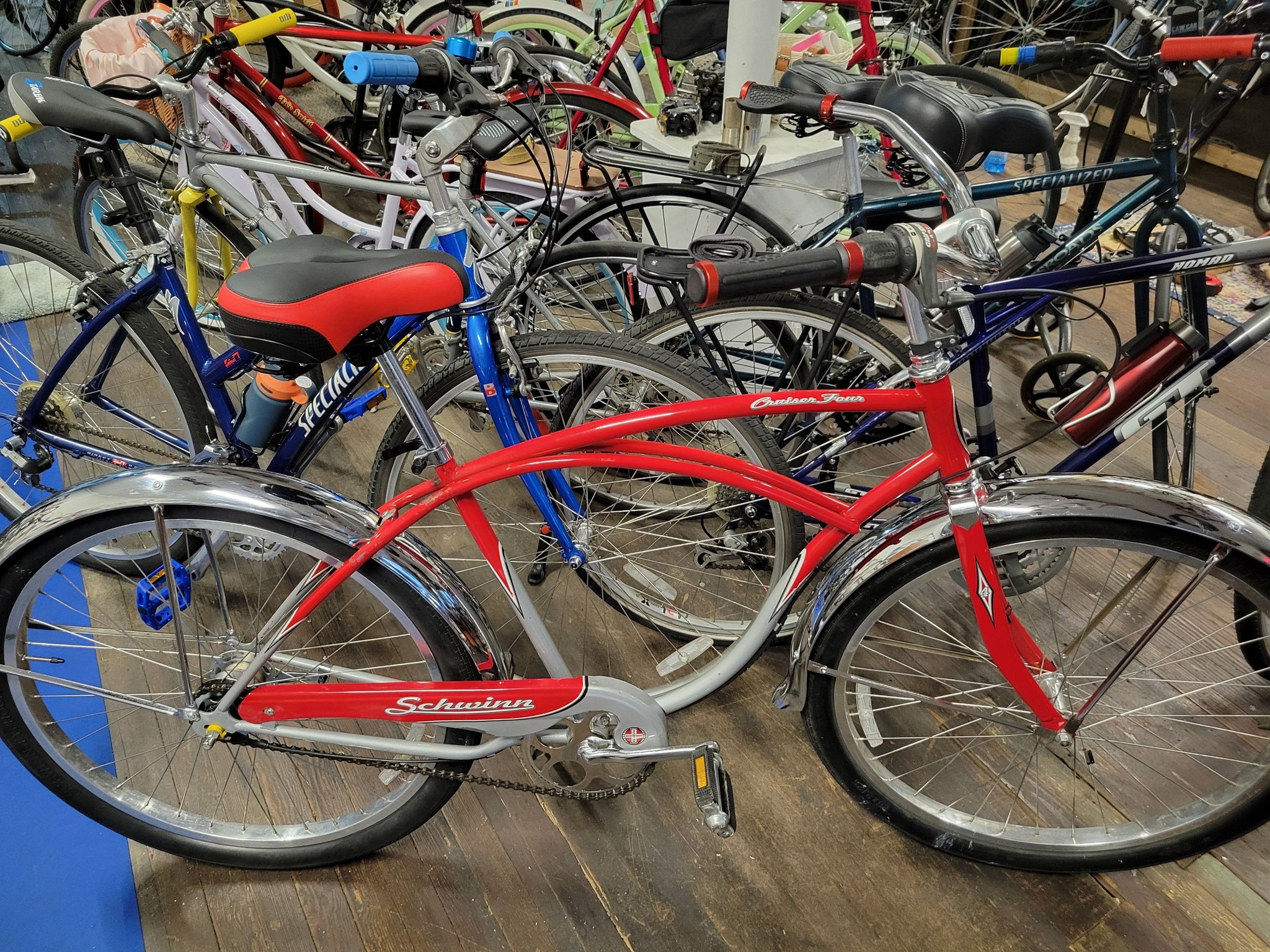 schwinn cruiser four bicycle Ladies Perla 7 Speed Bicycle, 26" Wheels bright retro style Schwinn S1 Cruiser Step-Thru