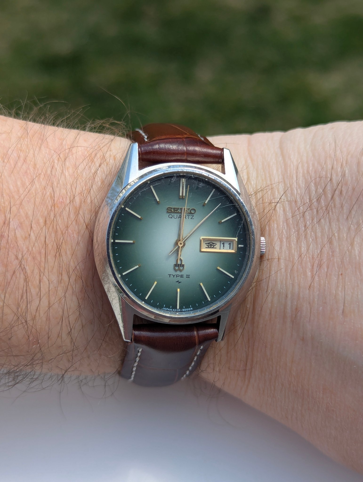 1977 Seiko watch with green dial runs perfectly
