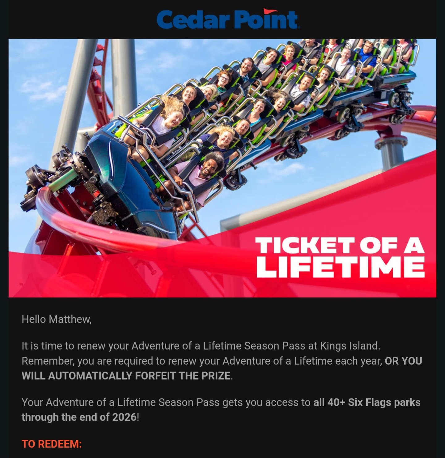 Cedar Point Nation Group | Pretty awesome of CP to change the Ticket of ...