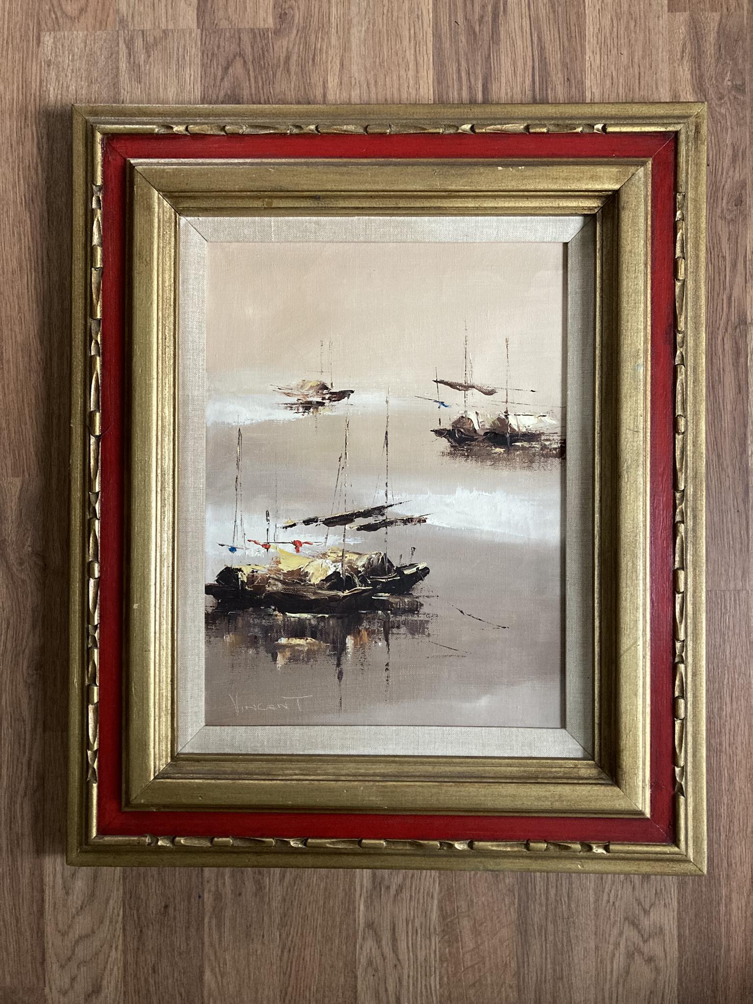 What is the value of a mid 20th century oil painting titled Harbor