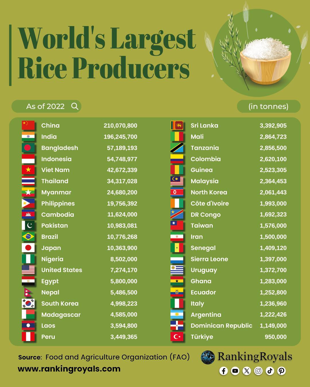 RankingRoyals - World's Largest Rice Producers (2022) The...