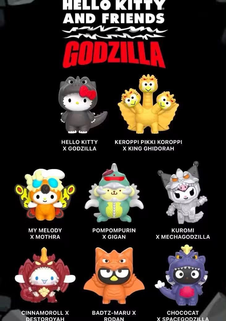 What Hello Kitty and Friends Godzilla figures are available at
