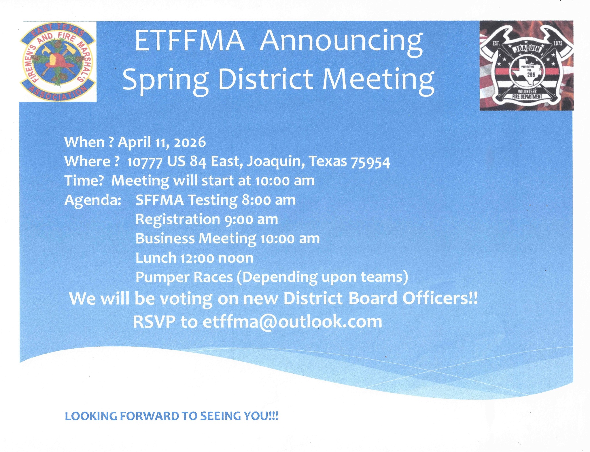 Please mark your calendars for our Spring Meeting in Joaquin, TX on ...
