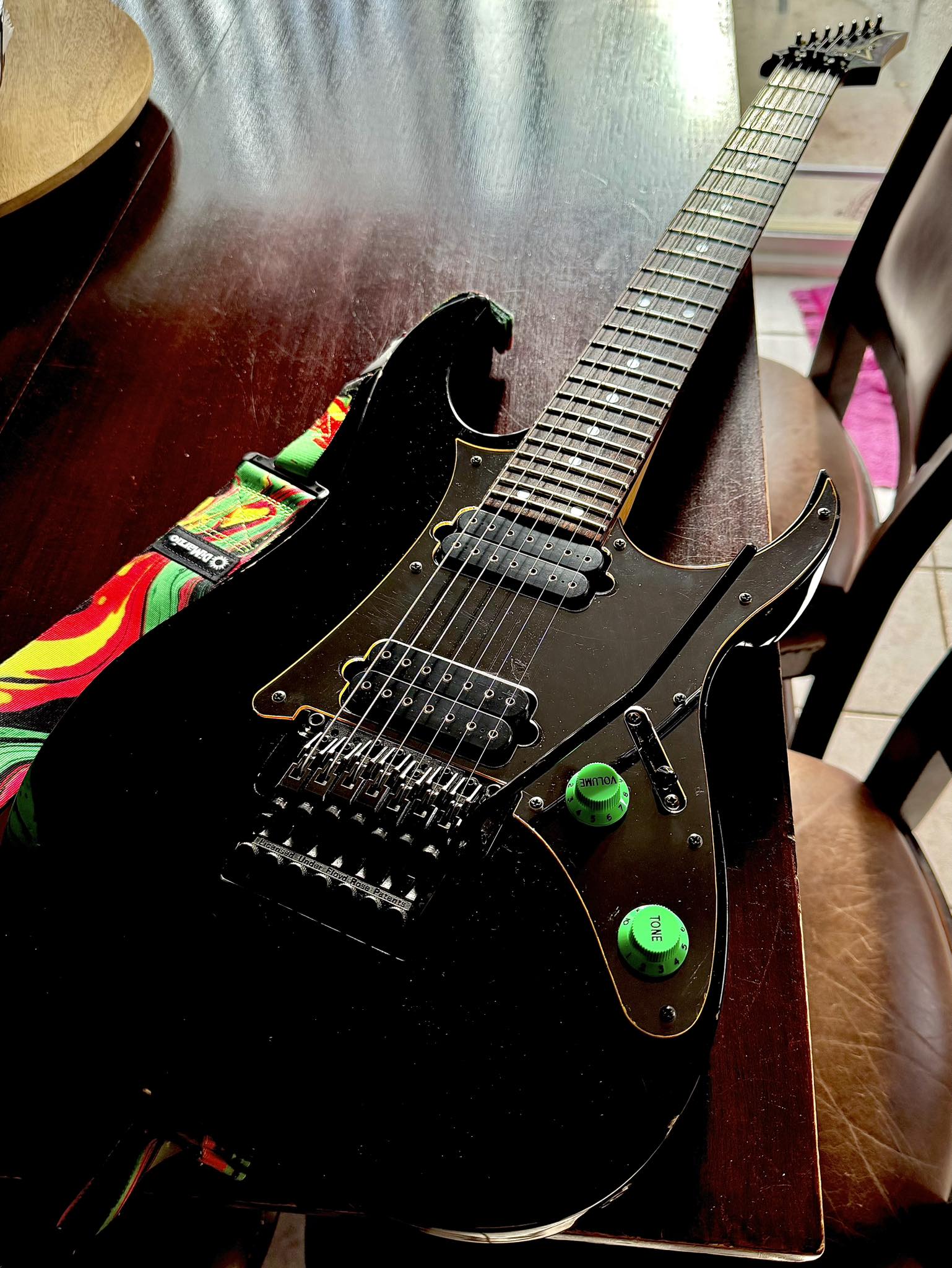Customized 2001 Ibanez RG2077XL in neon orange crackle