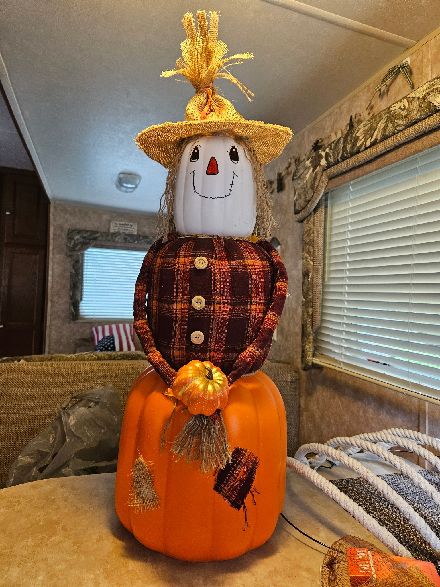 Cute Dollar Tree stacked pumpkin scarecrow 🎃