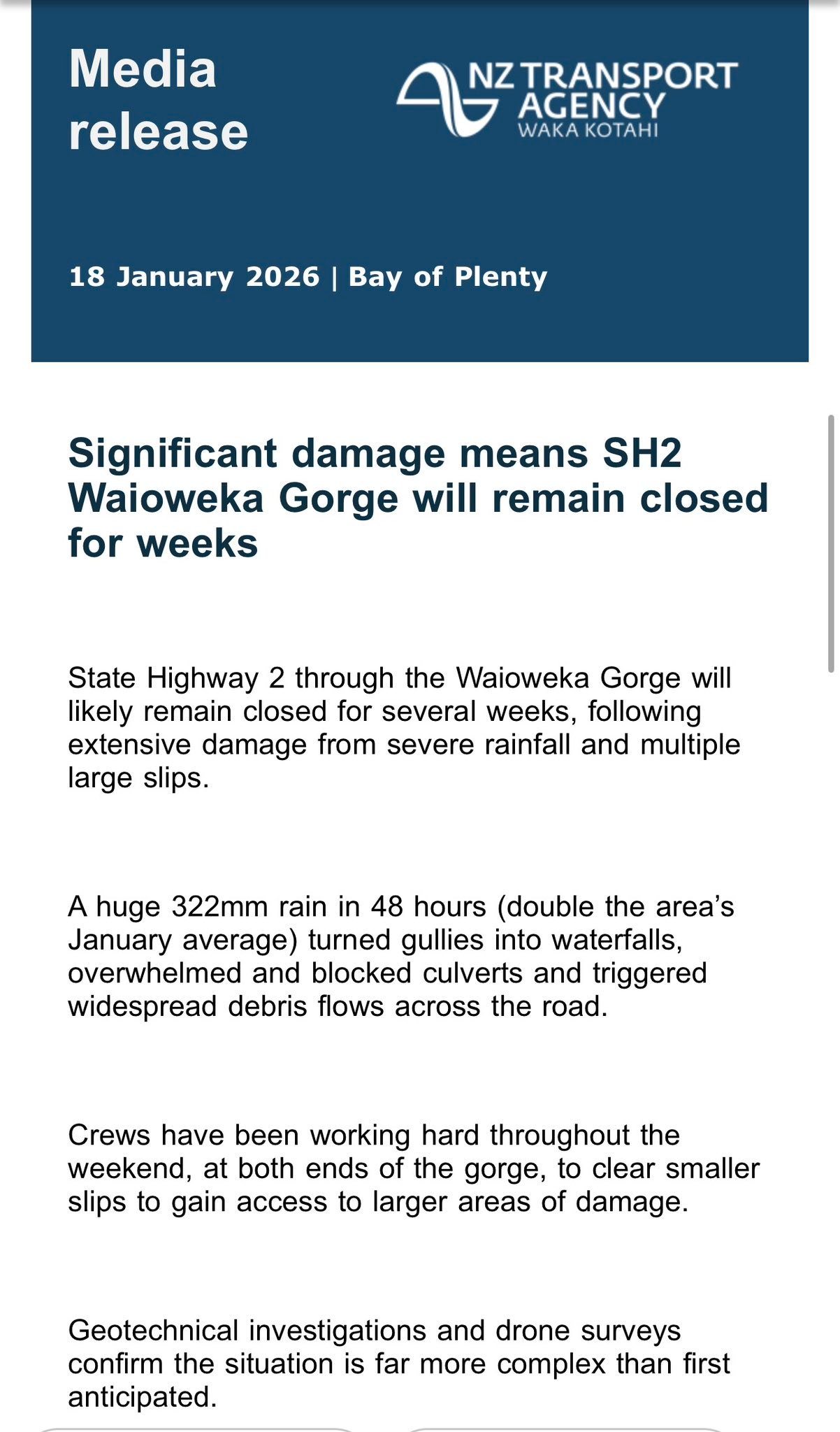 SH35 Panui | LATEST NZTA UPDATE RE WAIOEKA GORGE | Facebook