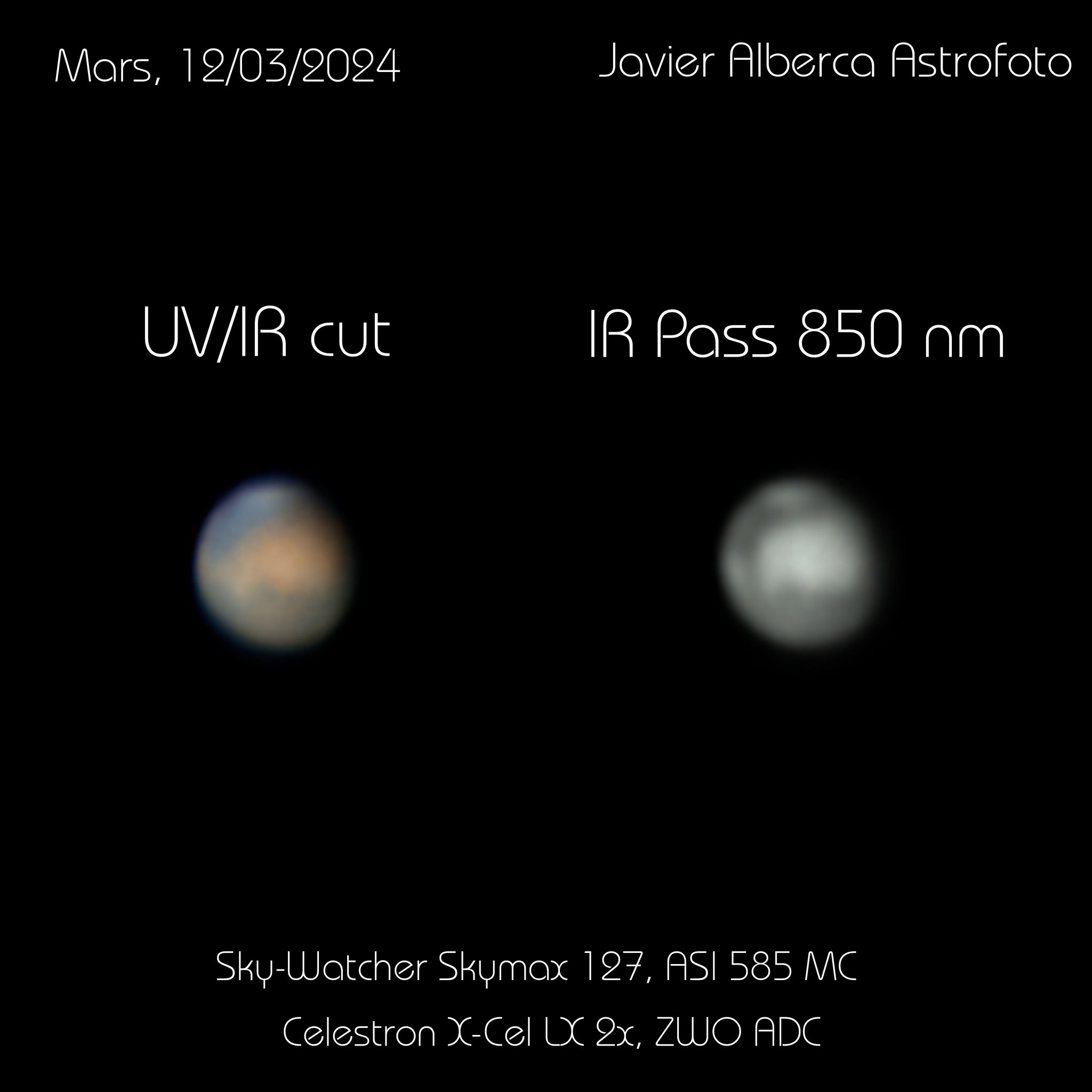 Last week, I captured my first Mars with Mak 127, but it was also first night with new IR Pass filter So I made some tests to prove it with Saturn, Jupiter