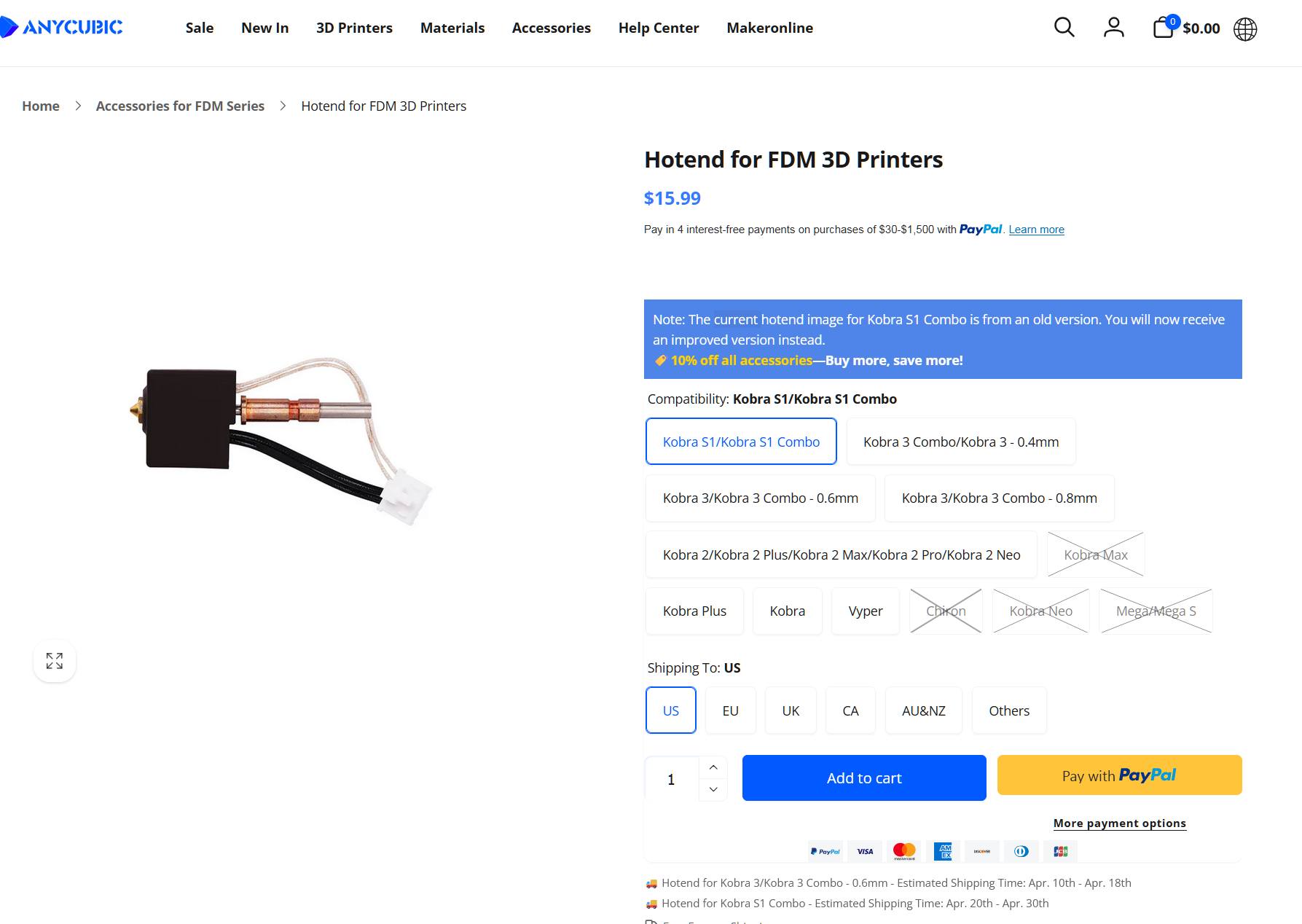 Upgra Bimetall Hotend Kit für Anycubic Kobra S1/S1C