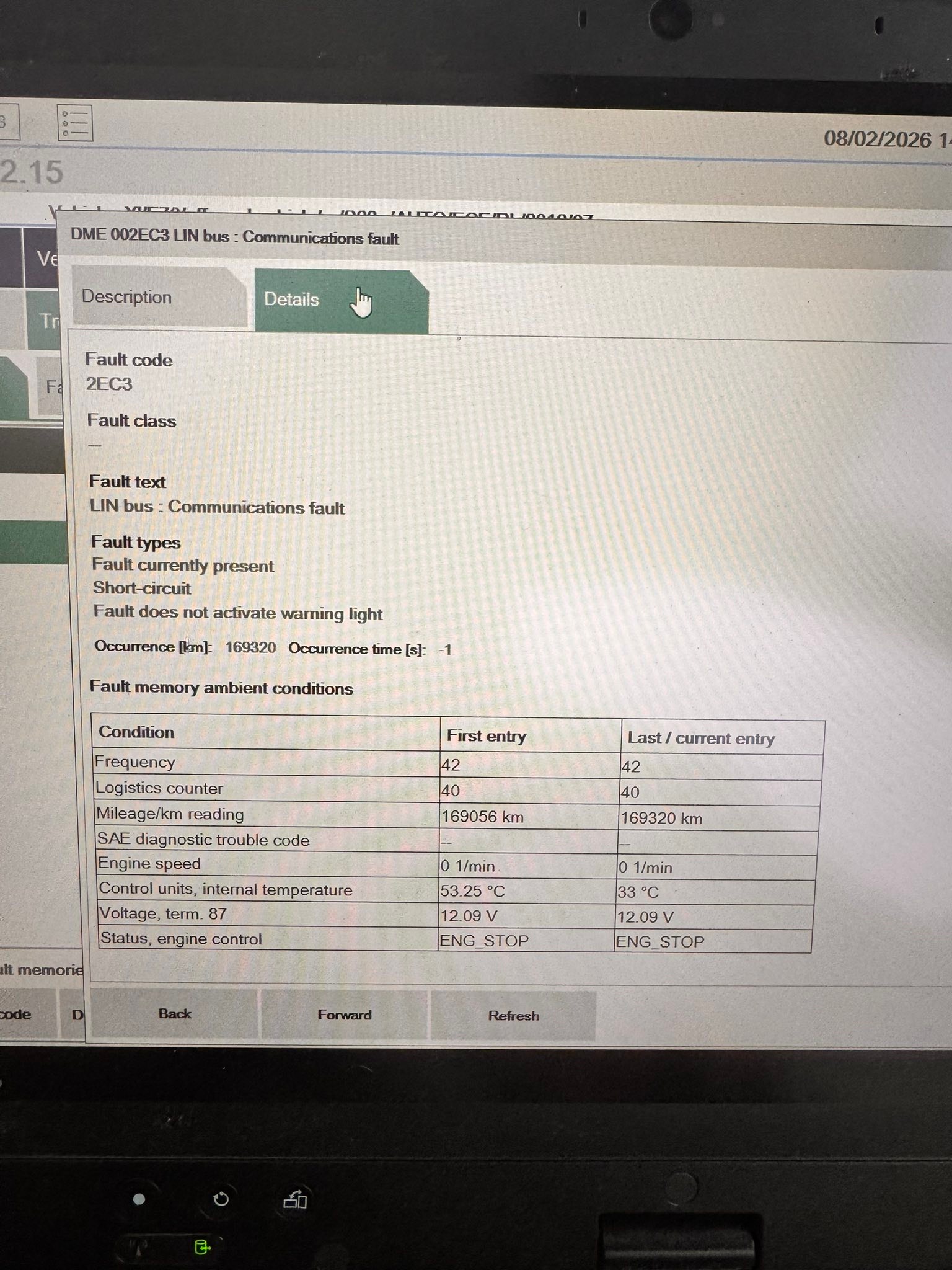 What causes persistent 002ec3 LIN bus communication fault on 2013 X5M?