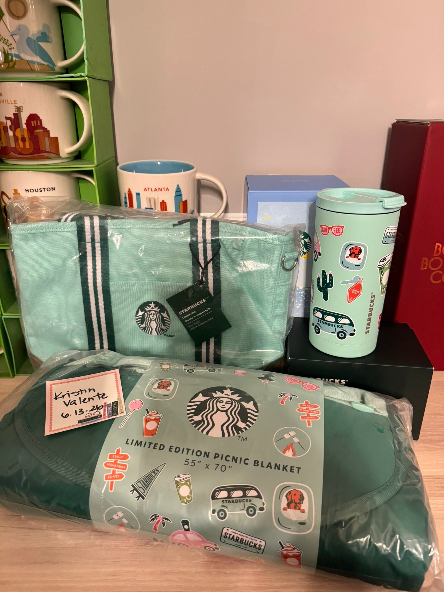 Starbucks limited edition collection with tote bag and picnic blanket