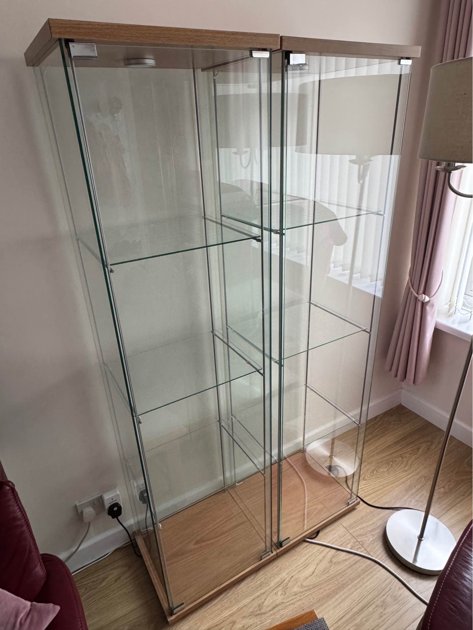 Large Ikea Syvde glass display cabinet with sliding glass doors