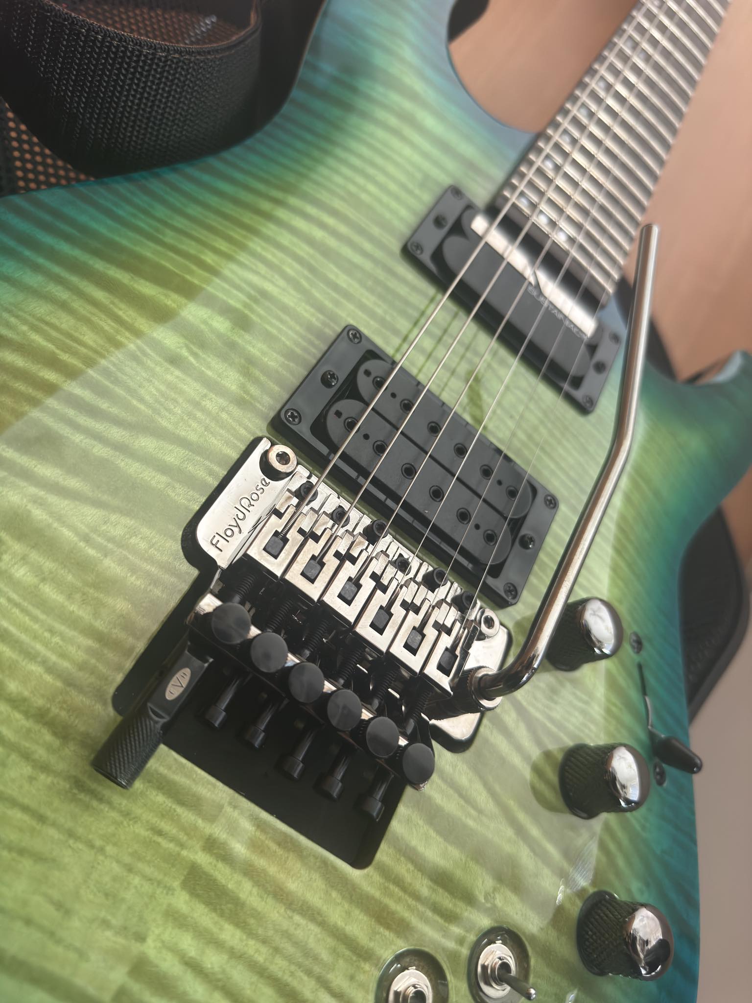 Schecter guitar with Floyd Rose bridge mod complete
