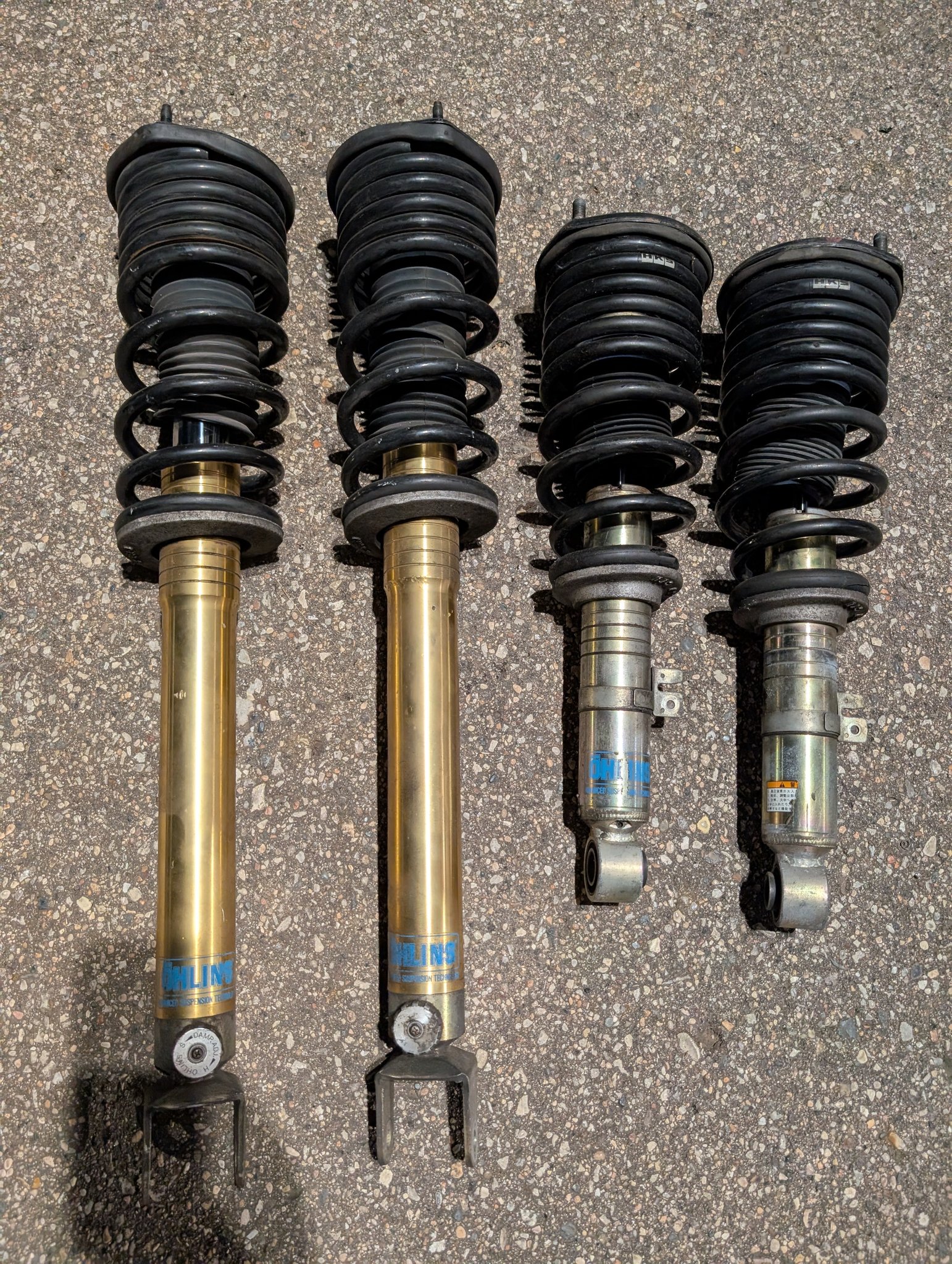 Good set of Ohlins . RF,LF, LR, RR and 5th. Comes with the