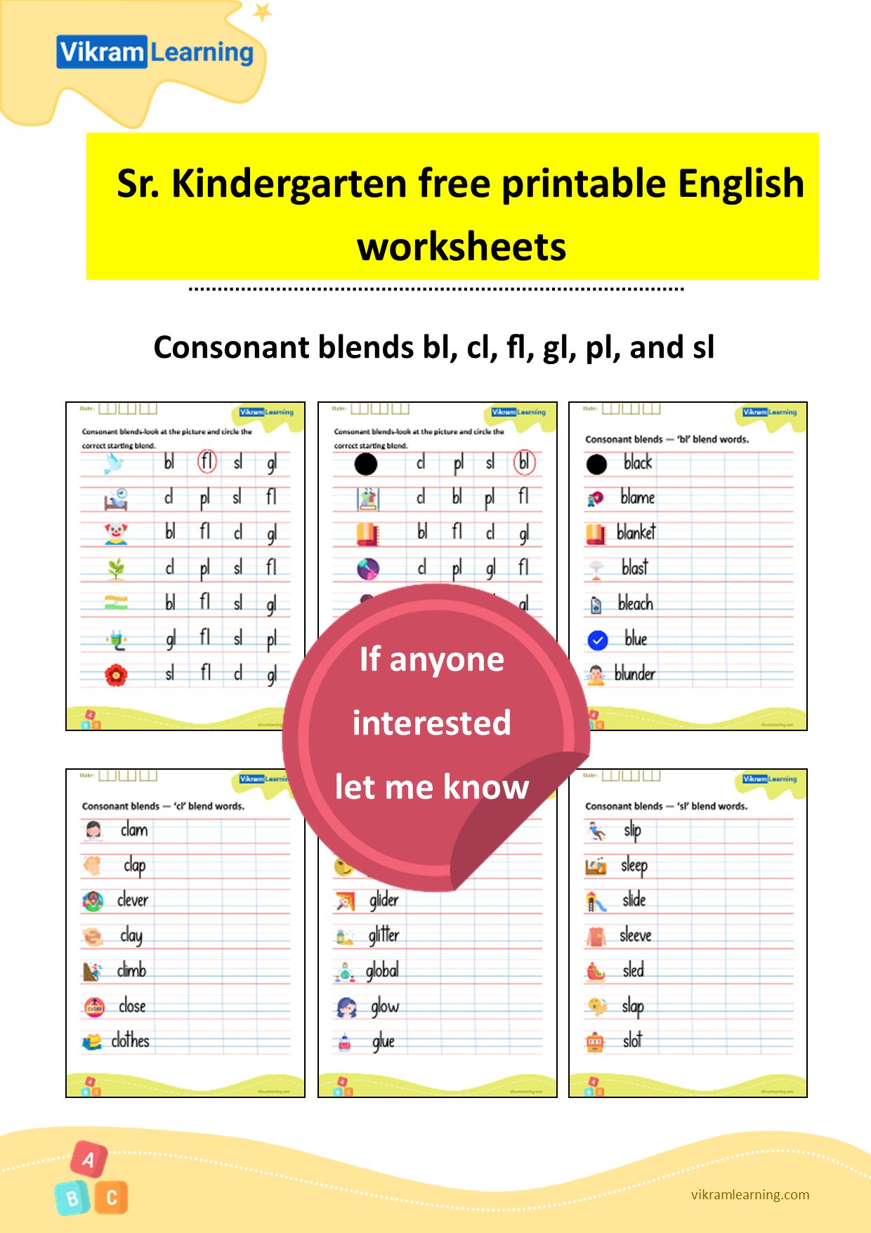 KINDERGARTEN WORKSHEETS & RESOURCES👨‍👩‍👧‍👧 | Words with Consonant Blend ...